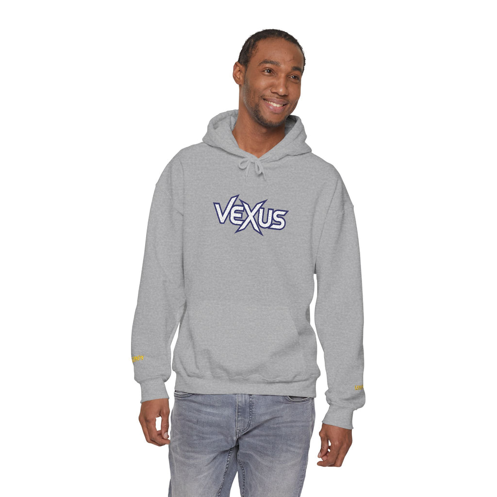 Vexus Logo Hoodie — White Streetwear Pullover with Distressed Graphic