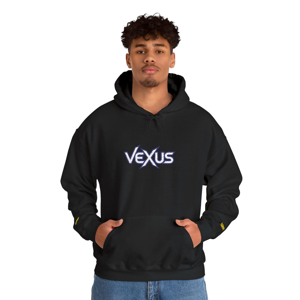 Vexus Logo Hoodie — White Streetwear Pullover with Distressed Graphic