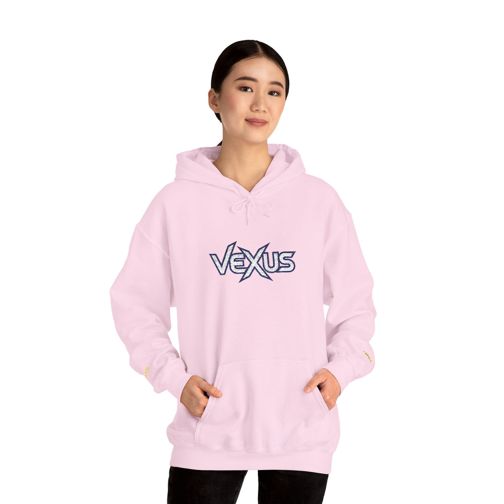 Vexus Logo Hoodie — White Streetwear Pullover with Distressed Graphic