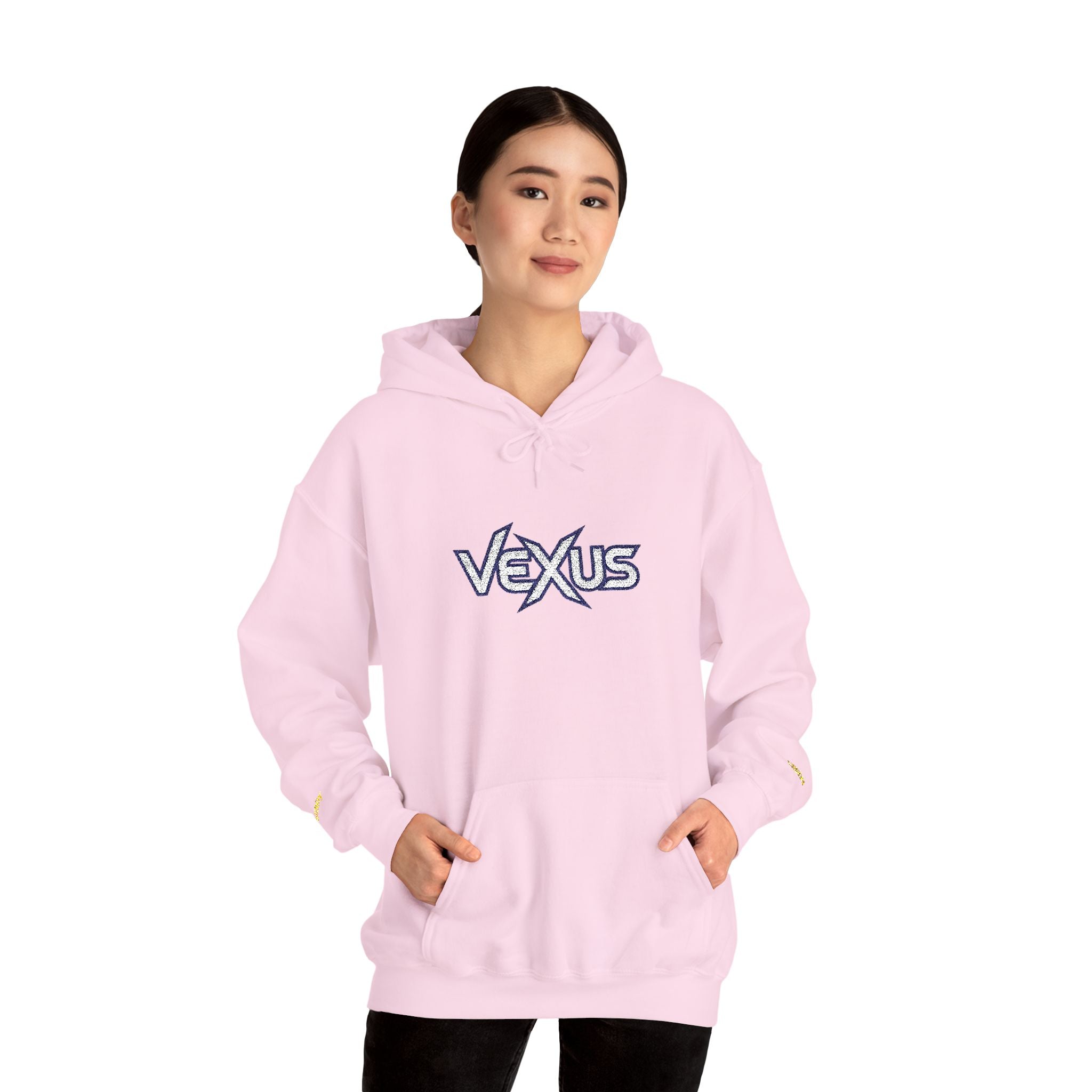 Vexus Logo Hoodie — White Streetwear Pullover with Distressed Graphic