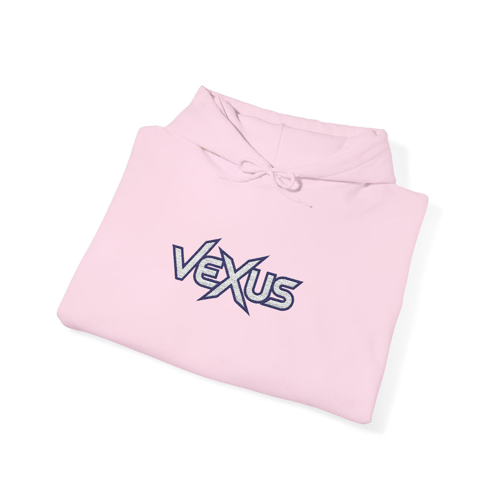 Vexus Logo Hoodie — White Streetwear Pullover with Distressed Graphic