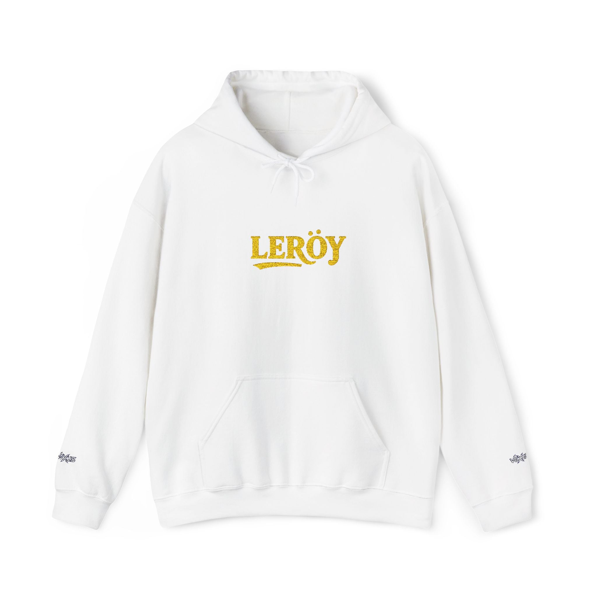 Leroy Floral Script Hoodie — White Cozy Name Graphic Sweatshirt