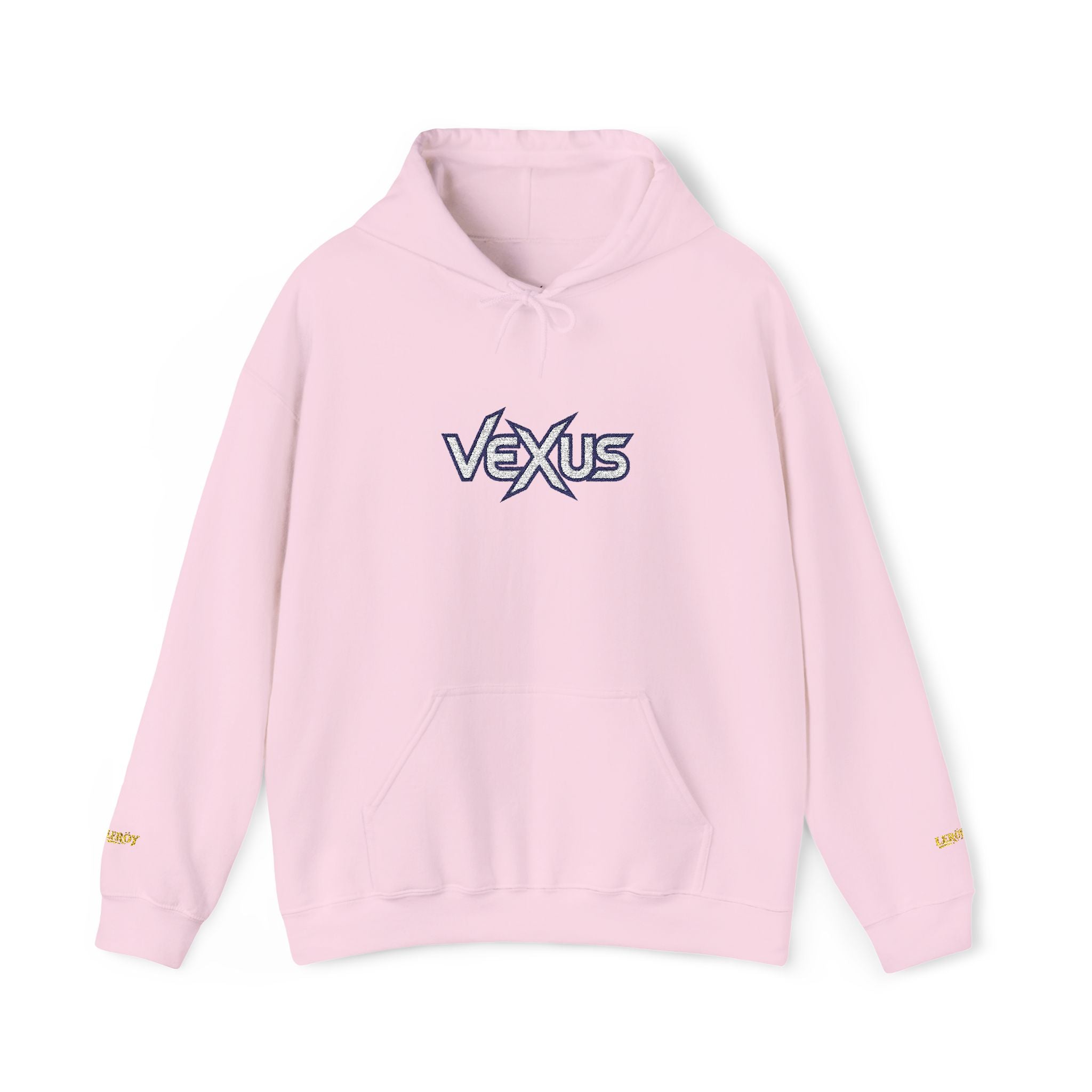 Vexus Logo Hoodie — White Streetwear Pullover with Distressed Graphic