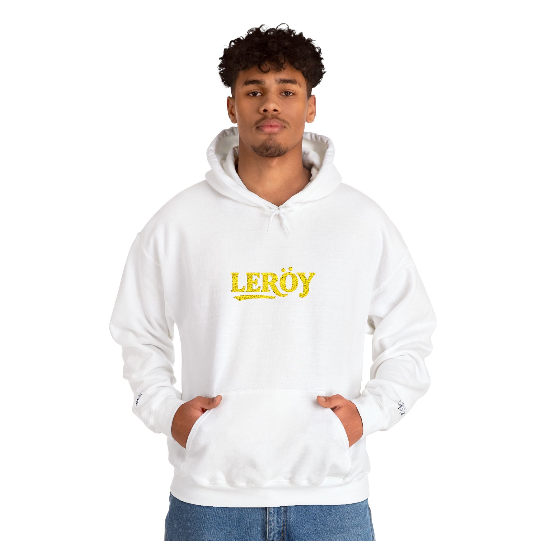 Leroy Floral Script Hoodie — White Cozy Name Graphic Sweatshirt