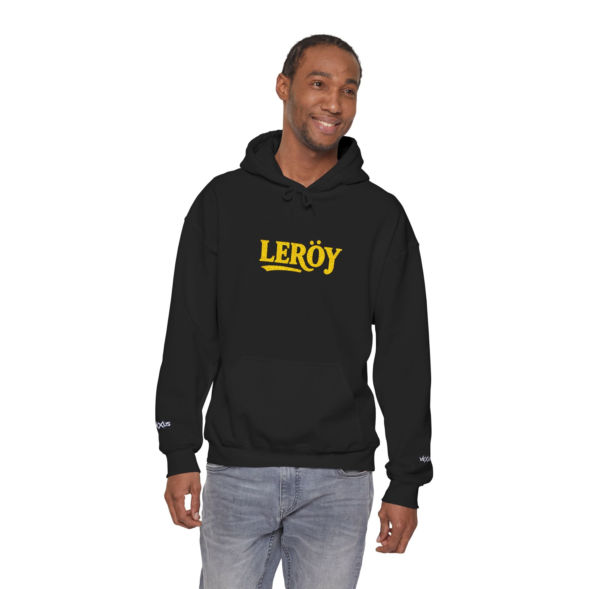 Leroy Floral Script Hoodie — White Cozy Name Graphic Sweatshirt