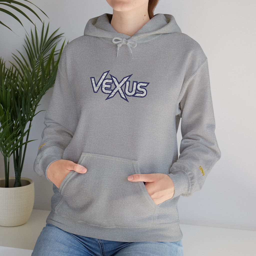 Vexus Logo Hoodie — White Streetwear Pullover with Distressed Graphic