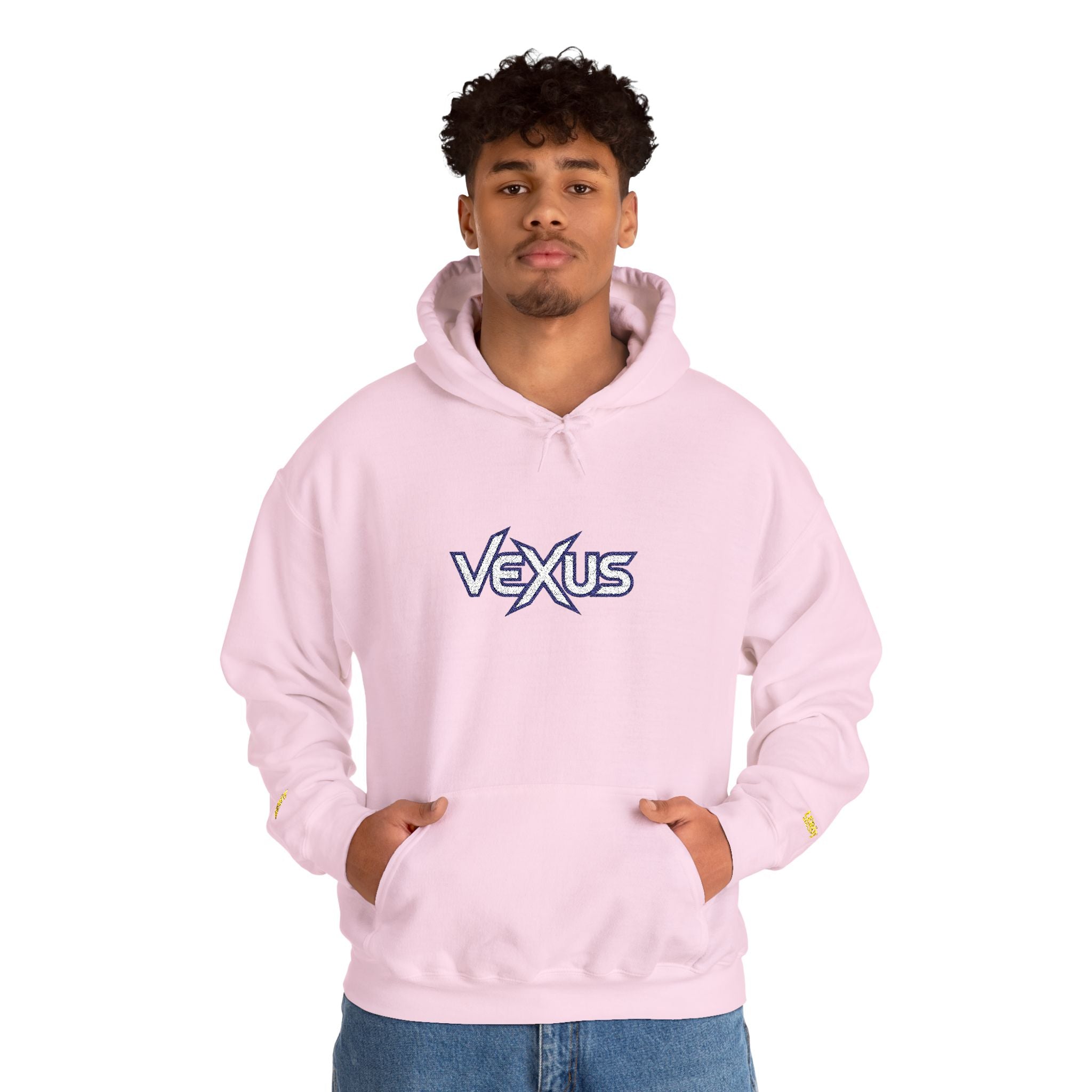Vexus Logo Hoodie — White Streetwear Pullover with Distressed Graphic