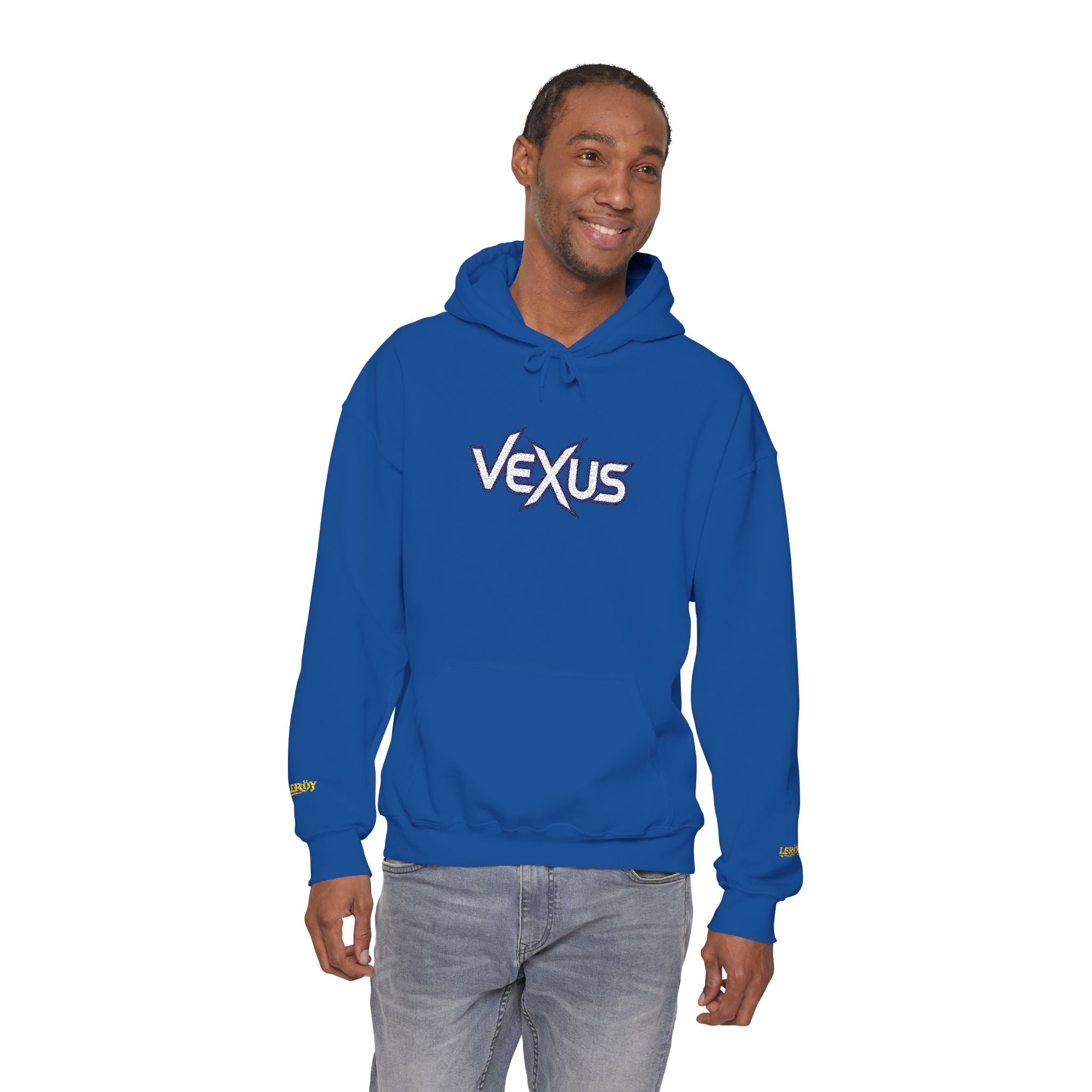 Vexus Logo Hoodie — White Streetwear Pullover with Distressed Graphic