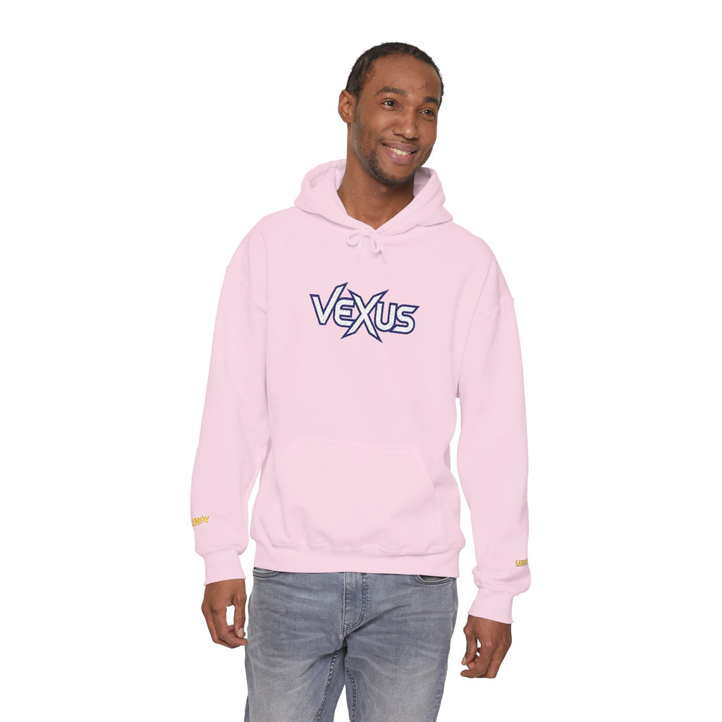 Vexus Logo Hoodie — White Streetwear Pullover with Distressed Graphic