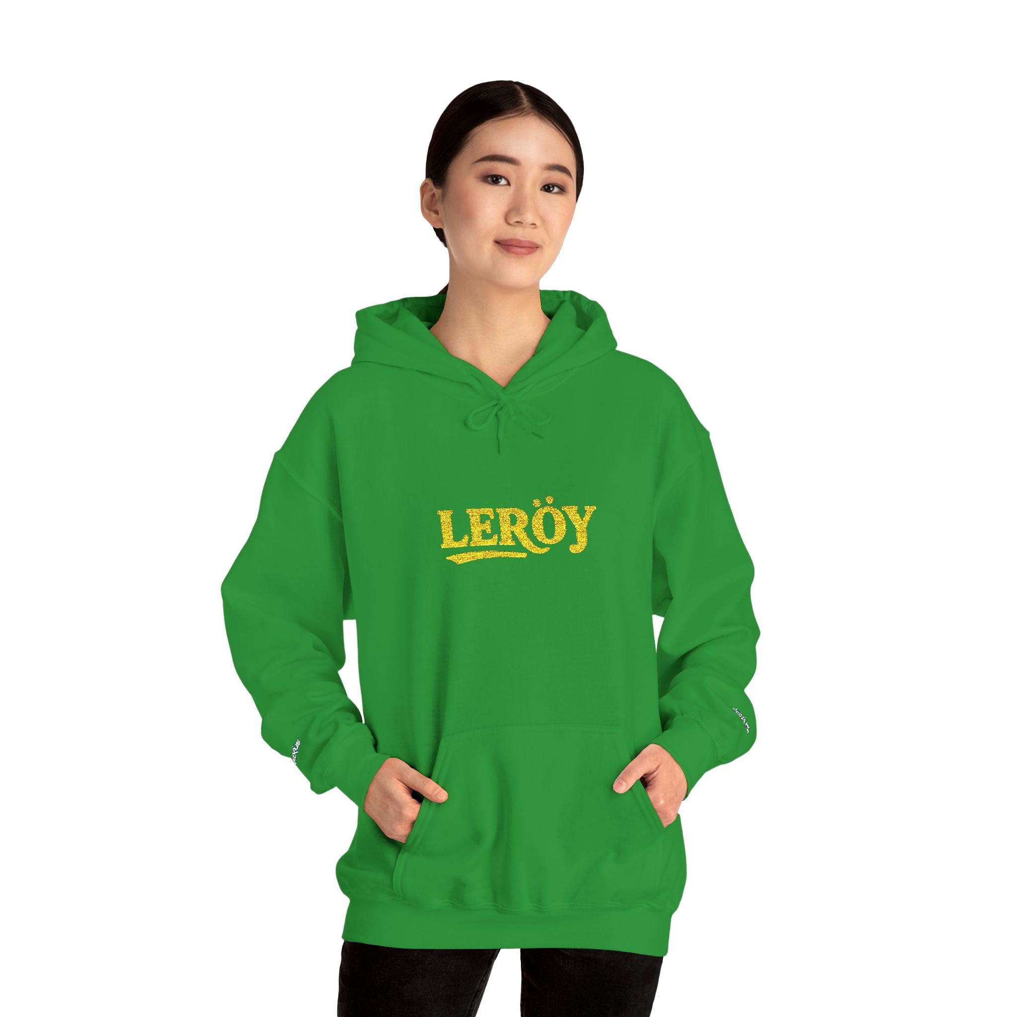 Leroy Floral Script Hoodie — White Cozy Name Graphic Sweatshirt