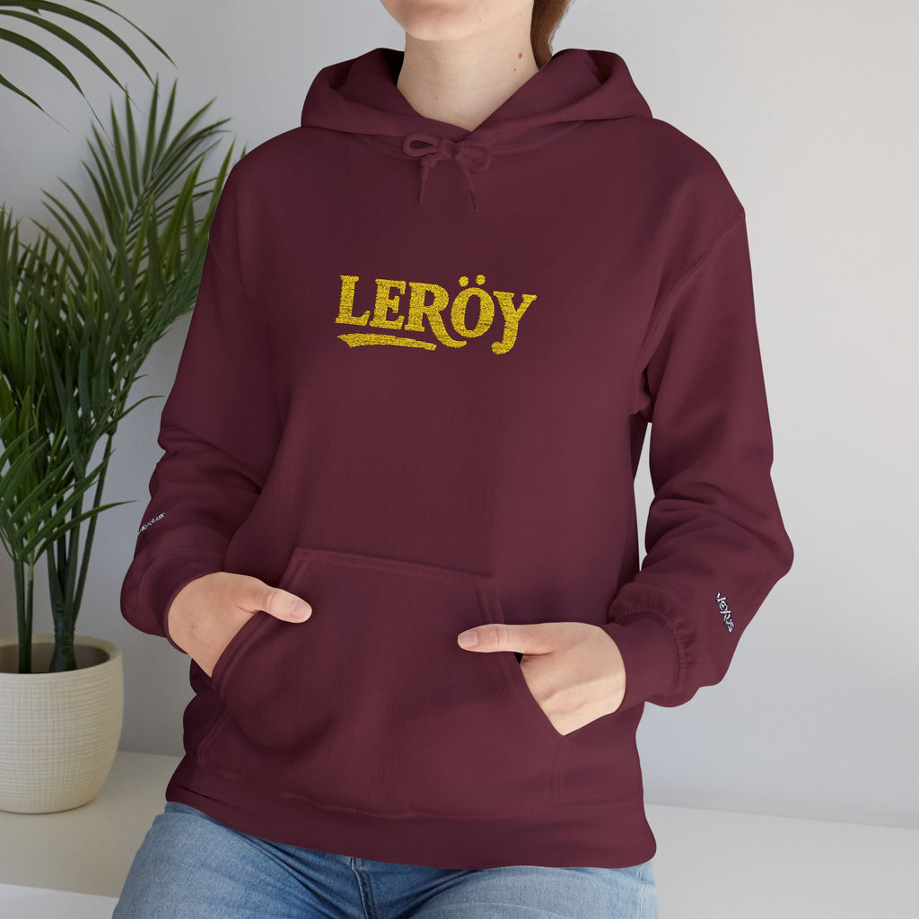 Leroy Floral Script Hoodie — White Cozy Name Graphic Sweatshirt
