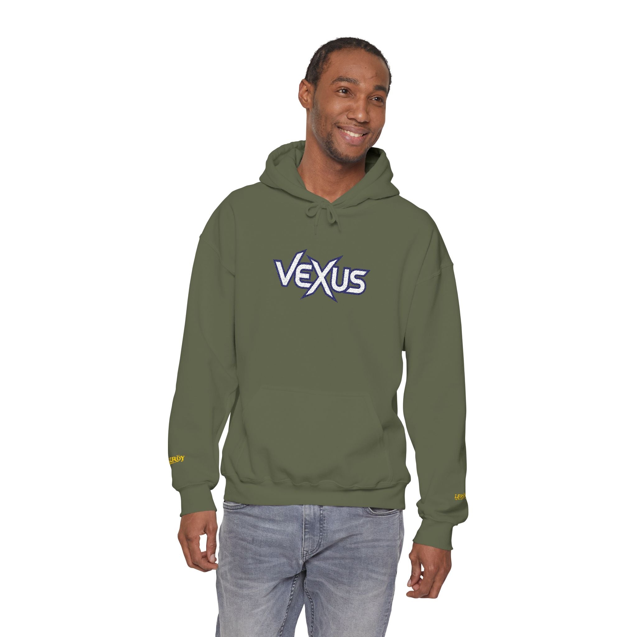 Vexus Logo Hoodie — White Streetwear Pullover with Distressed Graphic