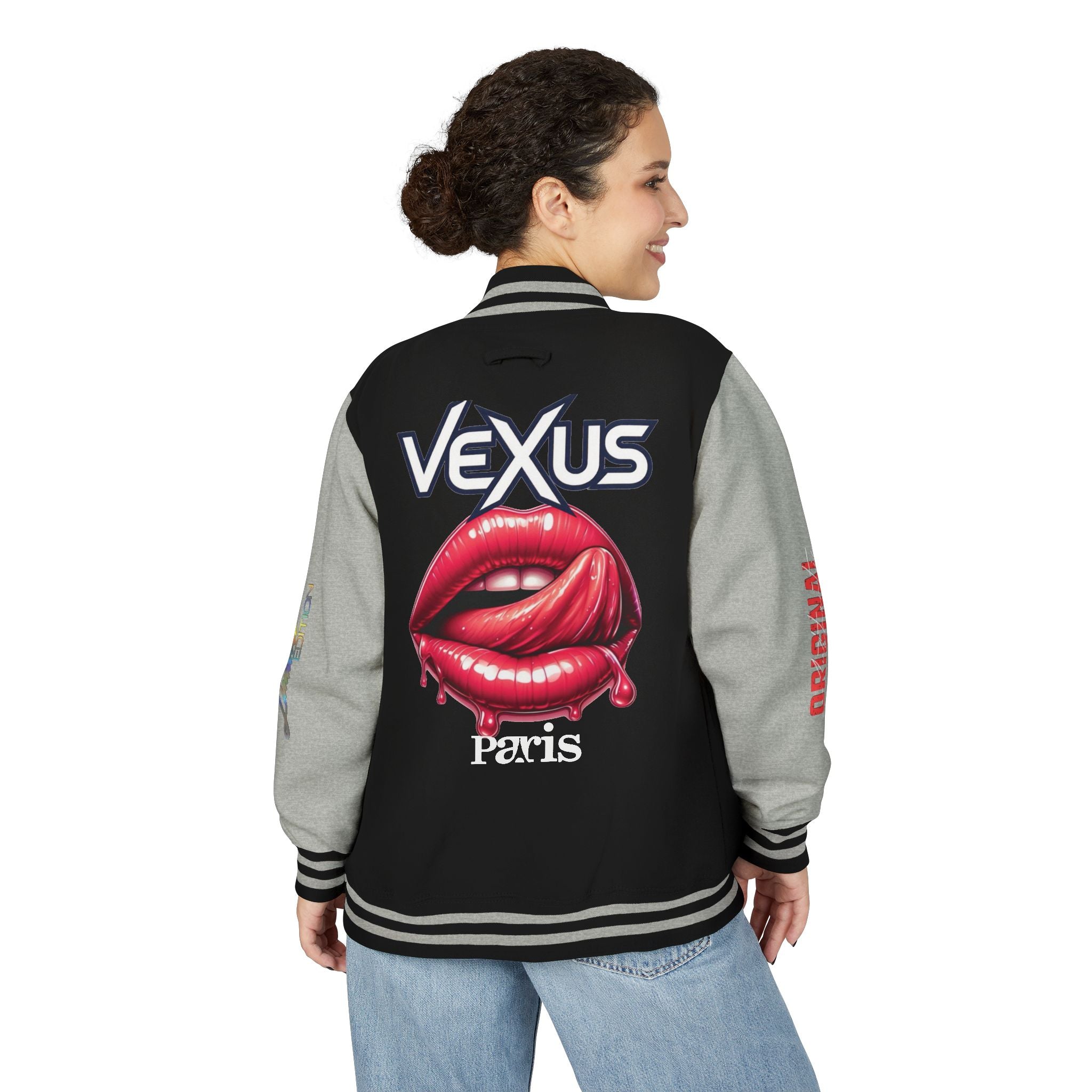 Letterman Jacket — VEXUS Paris Graphic Varsity Jacket with Lip Logo