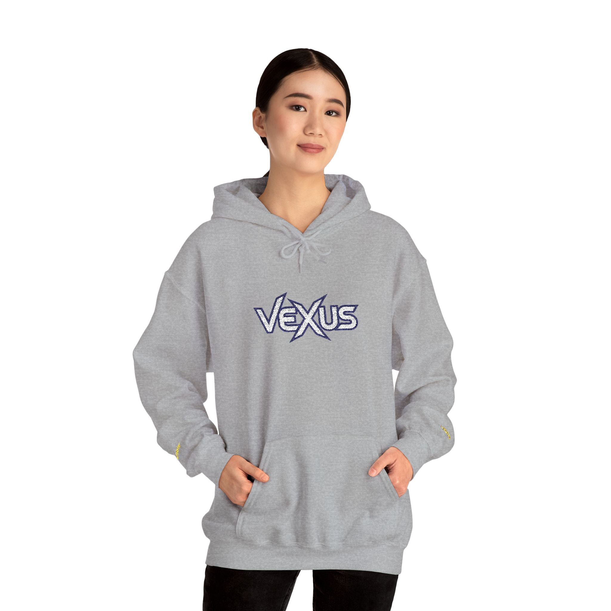 Vexus Logo Hoodie — White Streetwear Pullover with Distressed Graphic