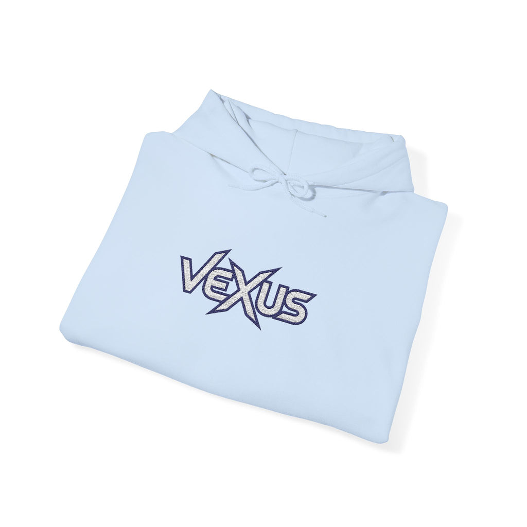 Vexus Logo Hoodie — White Streetwear Pullover with Distressed Graphic
