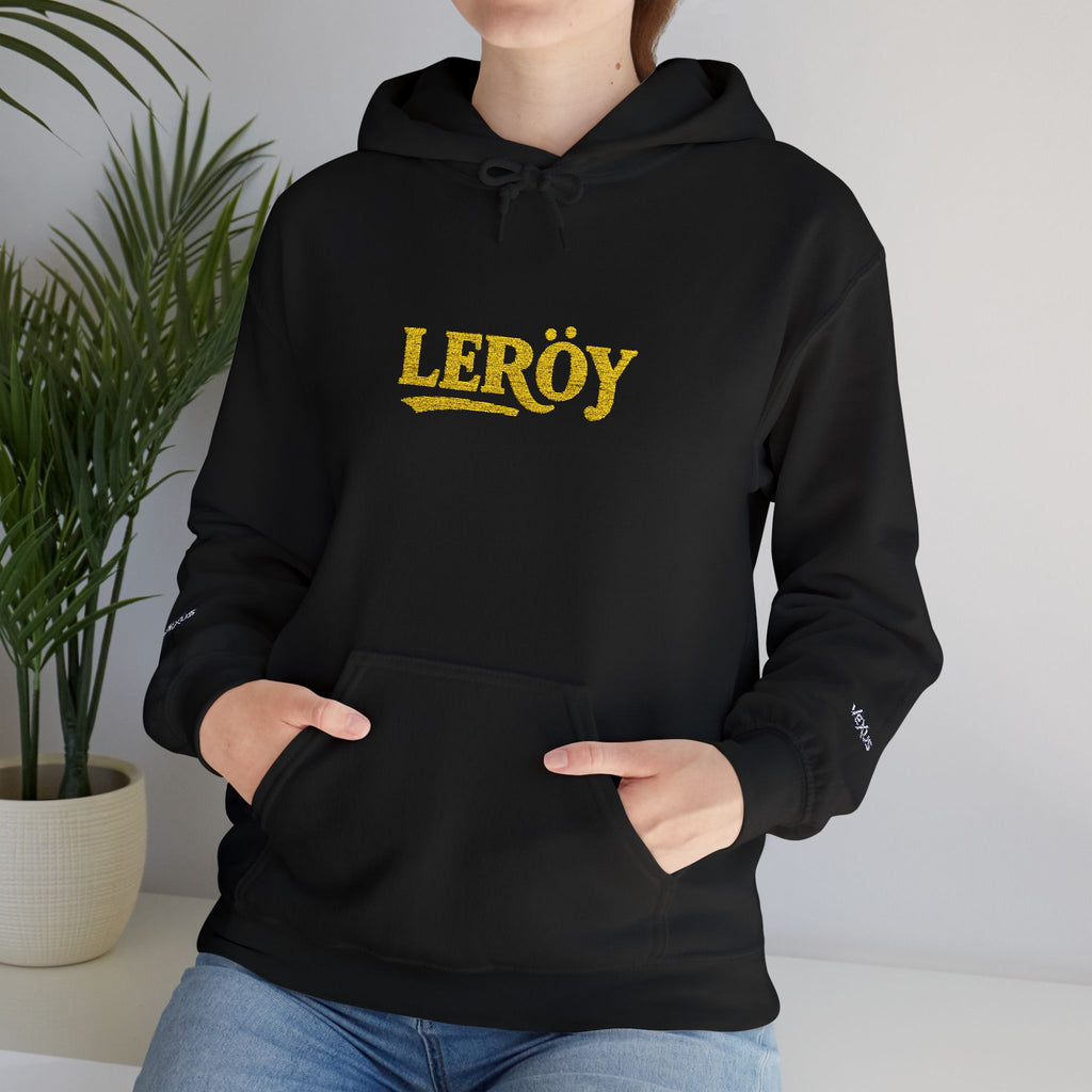 Leroy Floral Script Hoodie — White Cozy Name Graphic Sweatshirt
