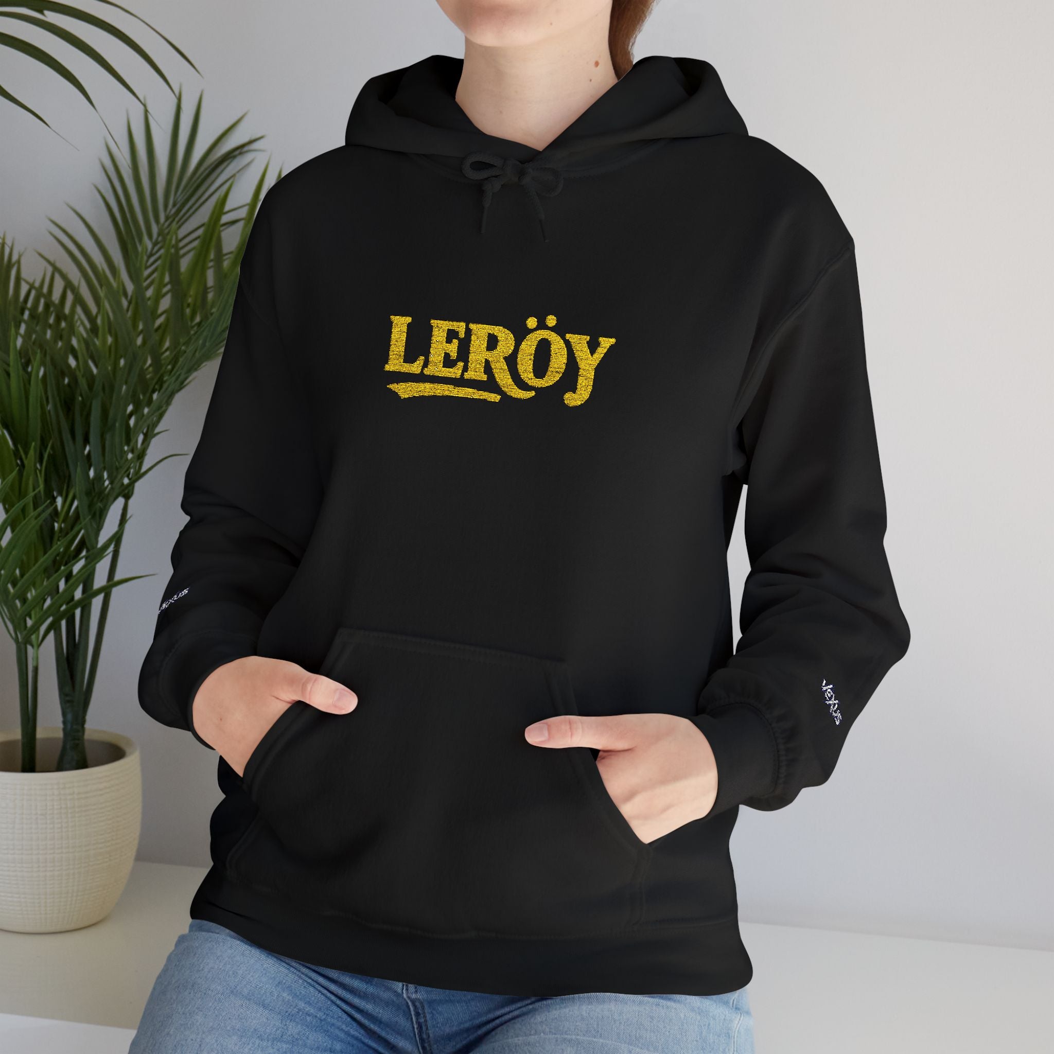 Leroy Floral Script Hoodie — White Cozy Name Graphic Sweatshirt