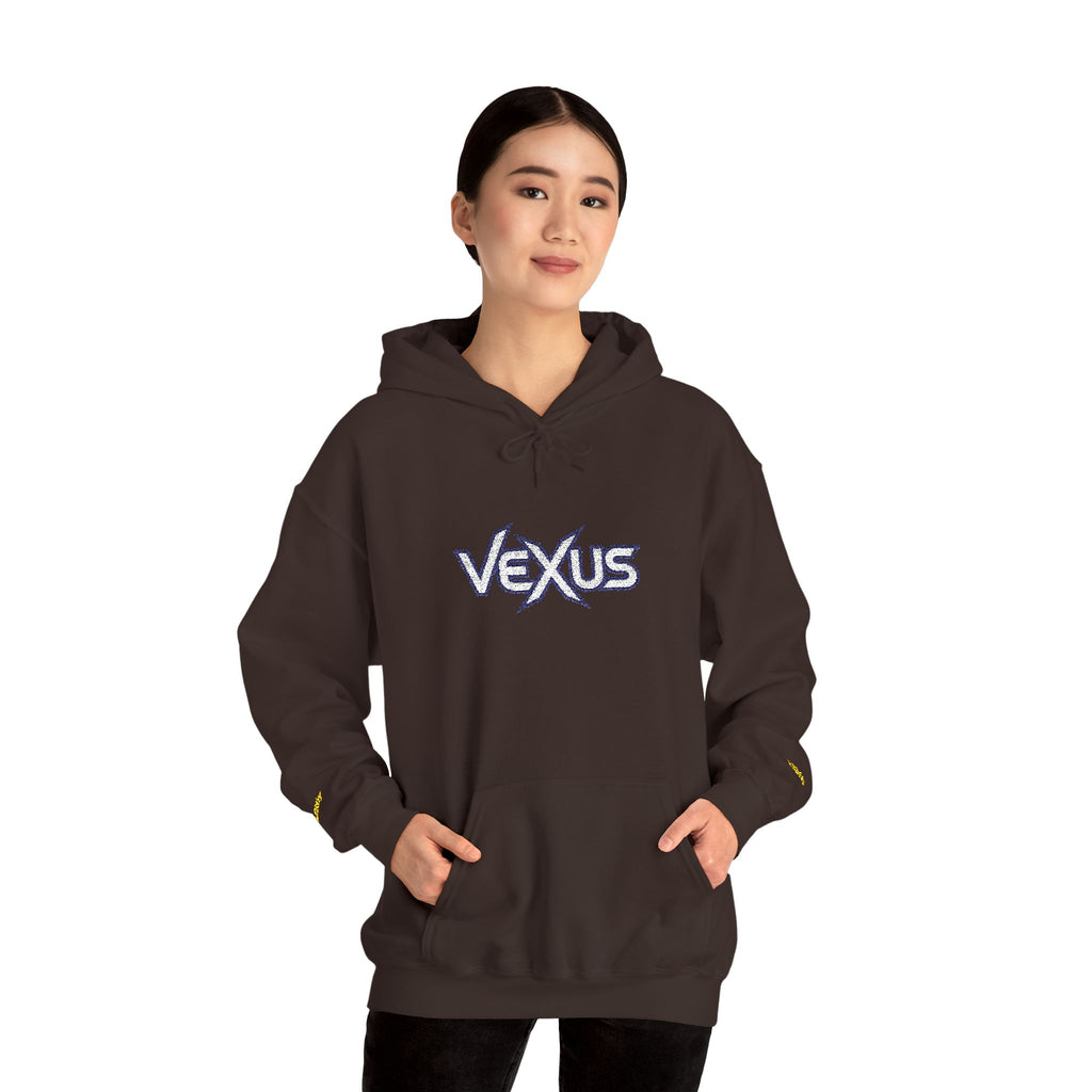 Vexus Logo Hoodie — White Streetwear Pullover with Distressed Graphic