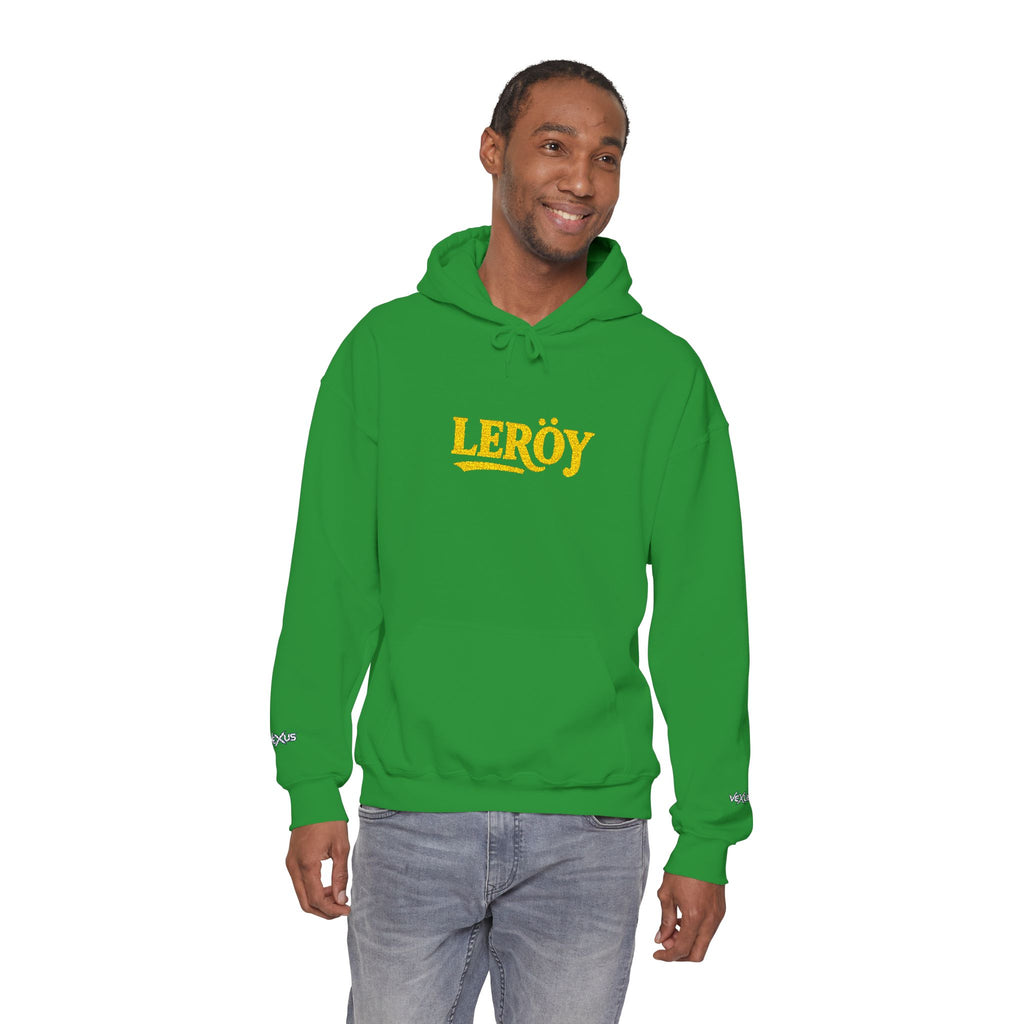 Leroy Floral Script Hoodie — White Cozy Name Graphic Sweatshirt