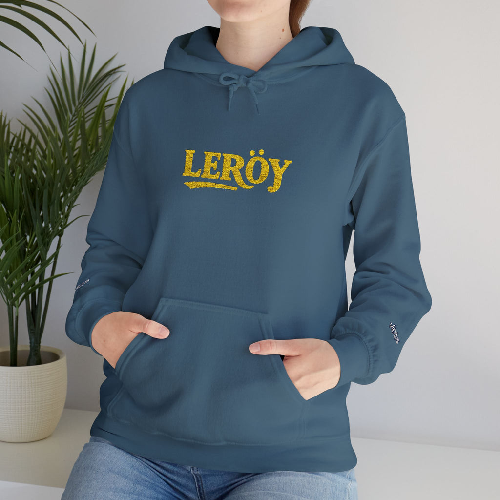 Leroy Floral Script Hoodie — White Cozy Name Graphic Sweatshirt