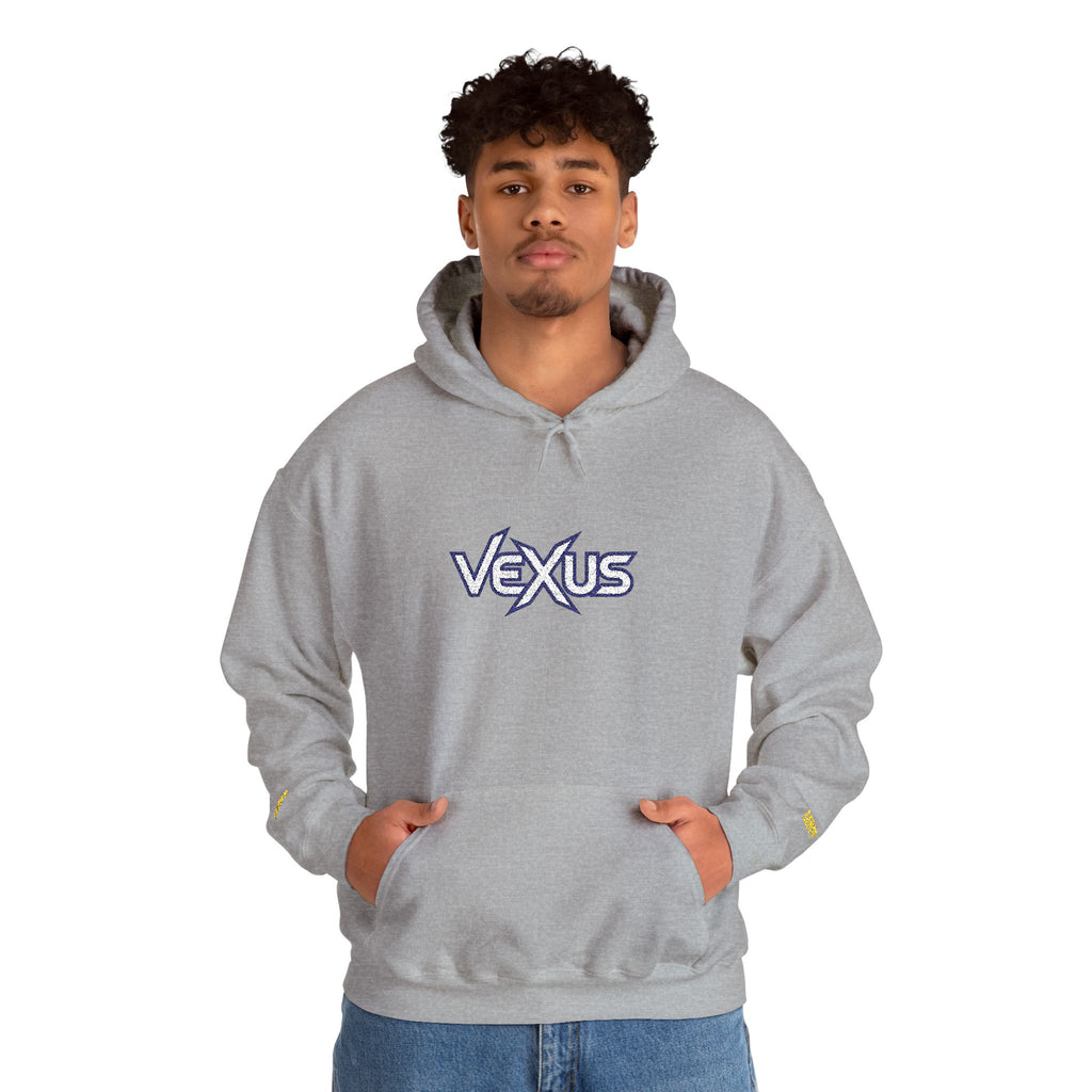 Vexus Logo Hoodie — White Streetwear Pullover with Distressed Graphic
