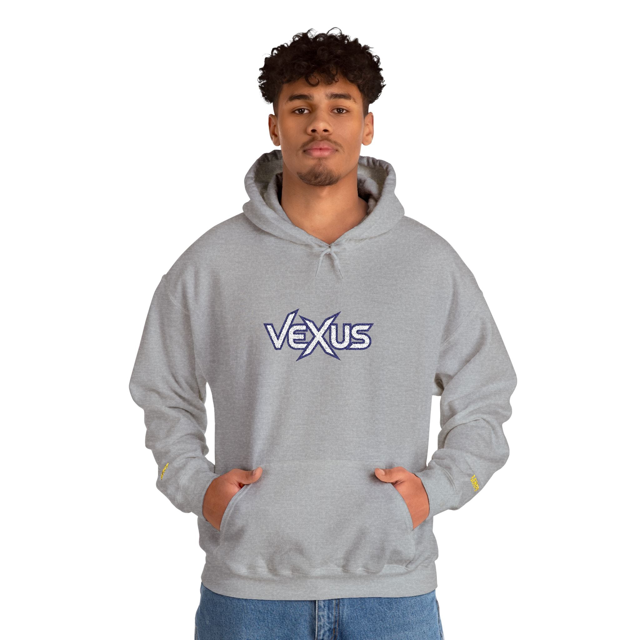 Vexus Logo Hoodie — White Streetwear Pullover with Distressed Graphic