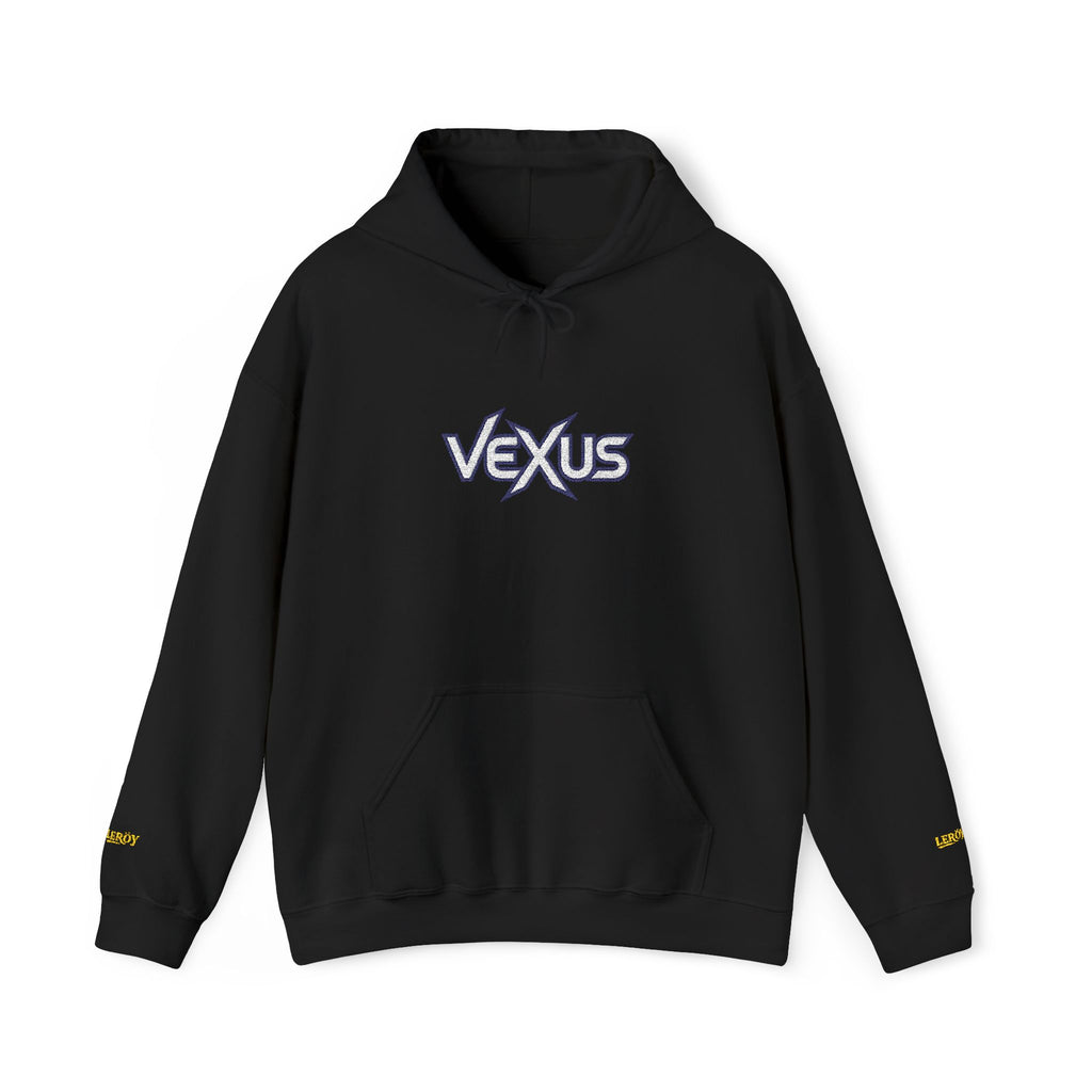 Vexus Logo Hoodie — White Streetwear Pullover with Distressed Graphic