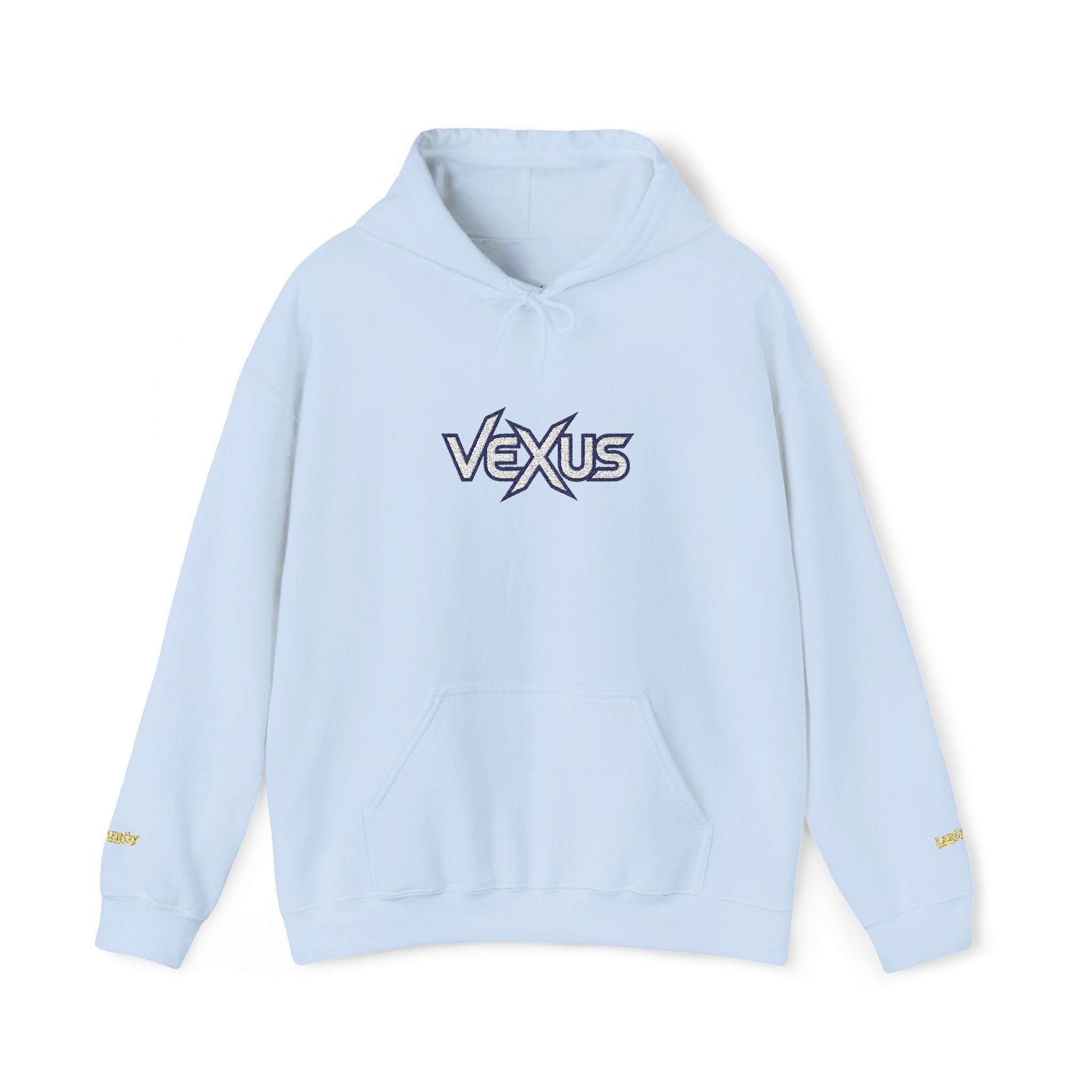 Vexus Logo Hoodie — White Streetwear Pullover with Distressed Graphic