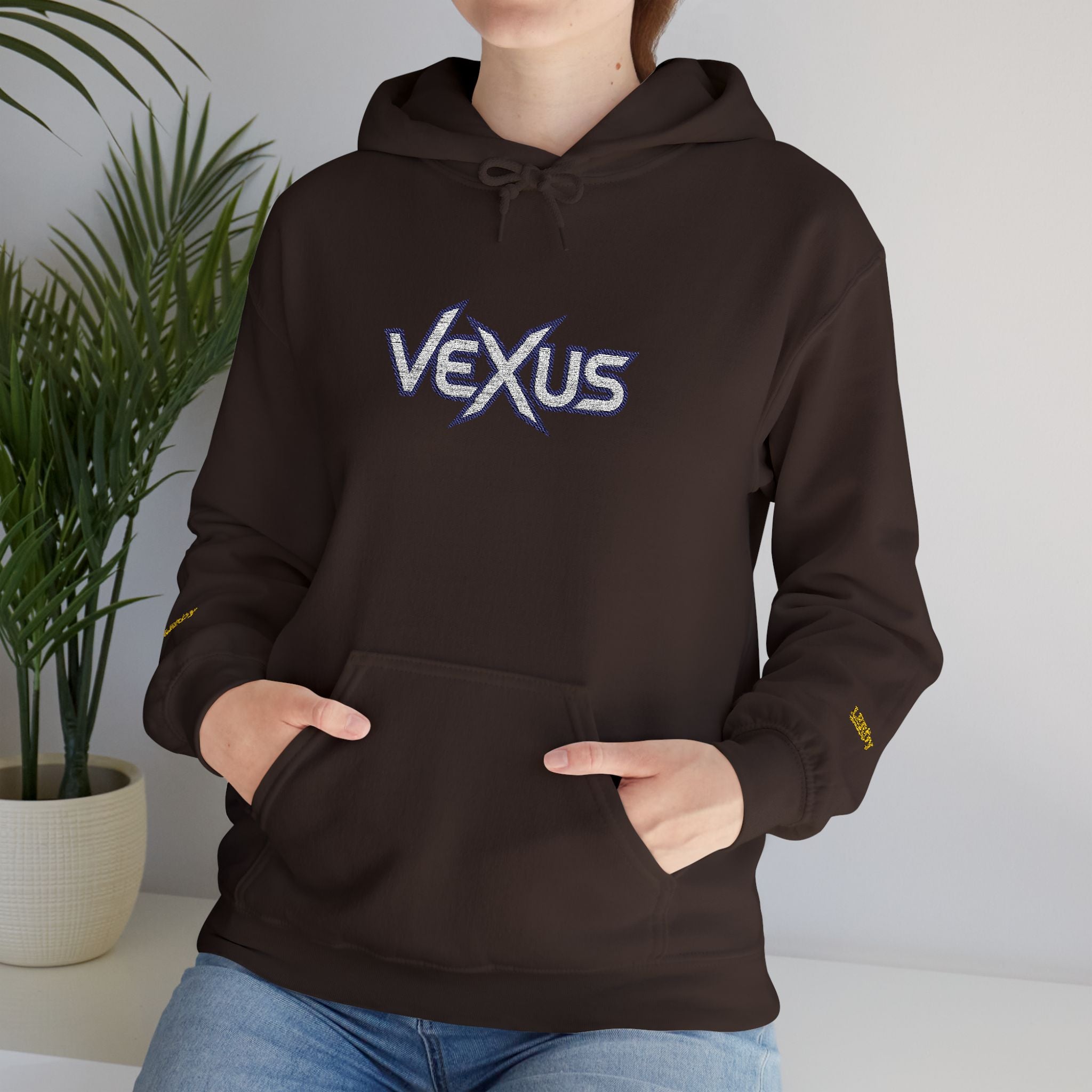 Vexus Logo Hoodie — White Streetwear Pullover with Distressed Graphic