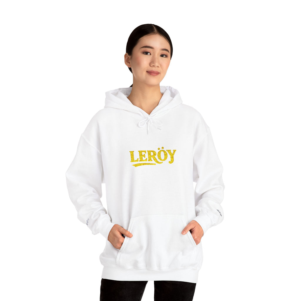 Leroy Floral Script Hoodie — White Cozy Name Graphic Sweatshirt