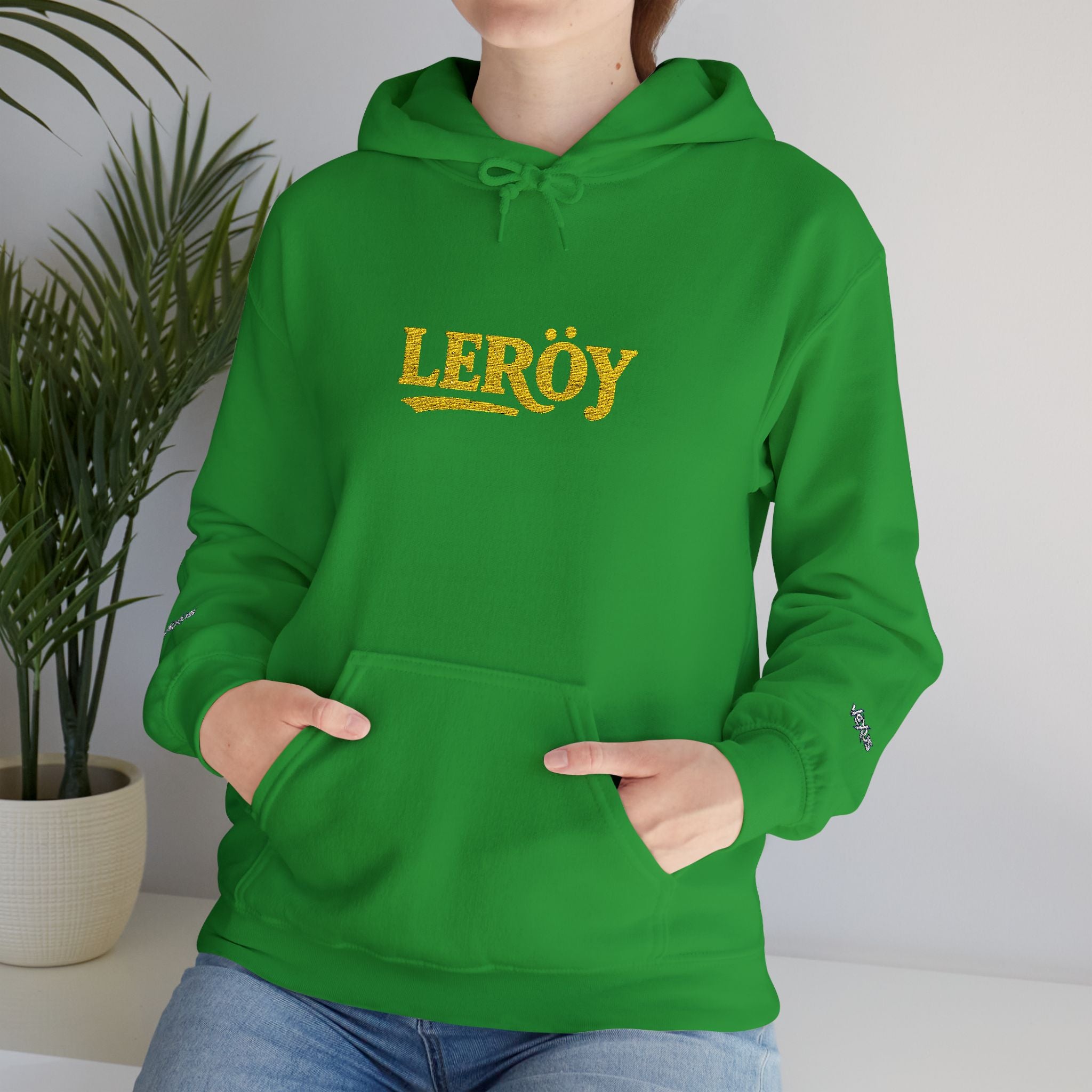 Leroy Floral Script Hoodie — White Cozy Name Graphic Sweatshirt