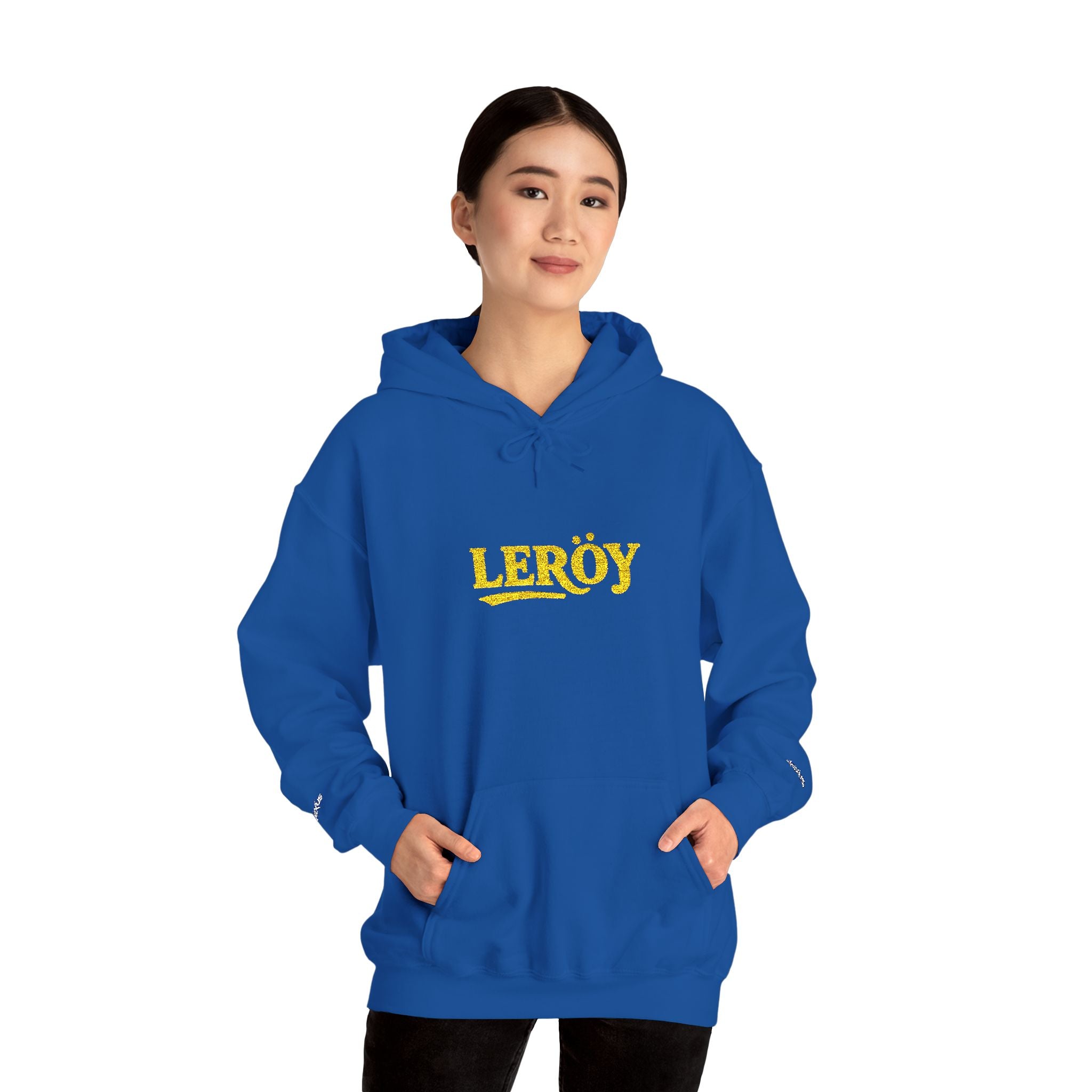 Leroy Floral Script Hoodie — White Cozy Name Graphic Sweatshirt