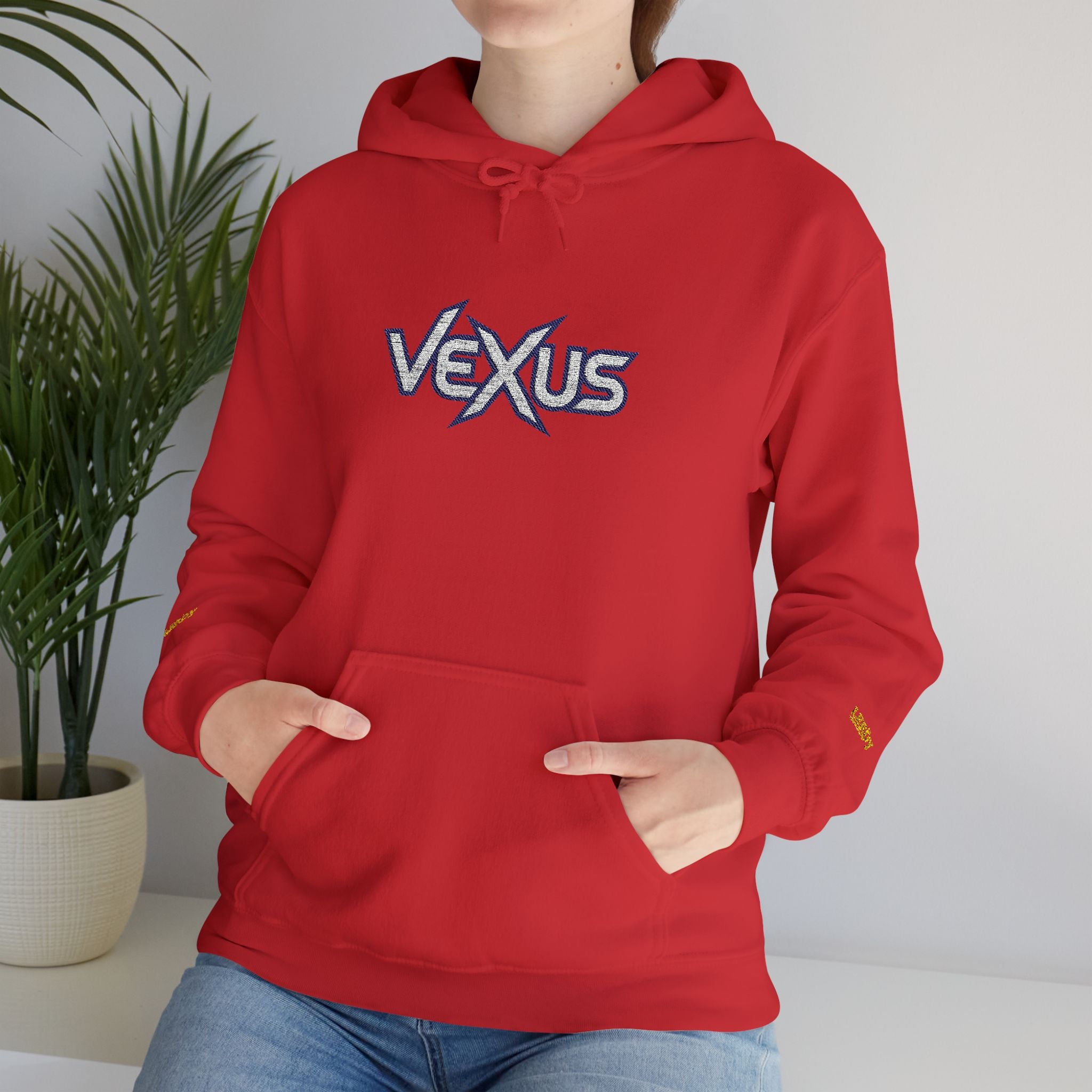 Vexus Logo Hoodie — White Streetwear Pullover with Distressed Graphic