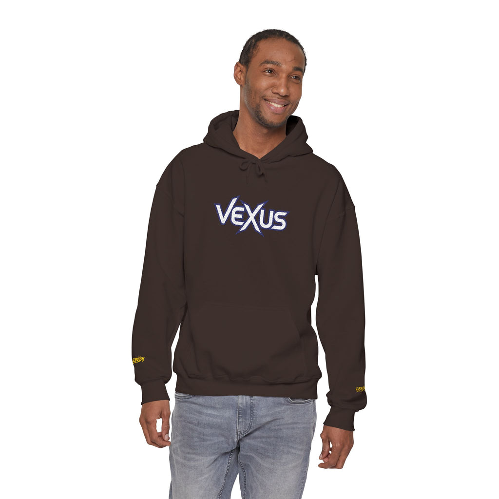 Vexus Logo Hoodie — White Streetwear Pullover with Distressed Graphic