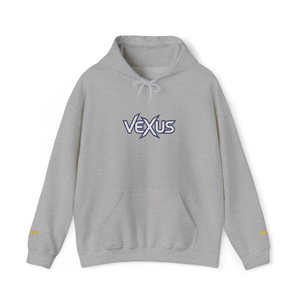 Vexus Logo Hoodie — White Streetwear Pullover with Distressed Graphic