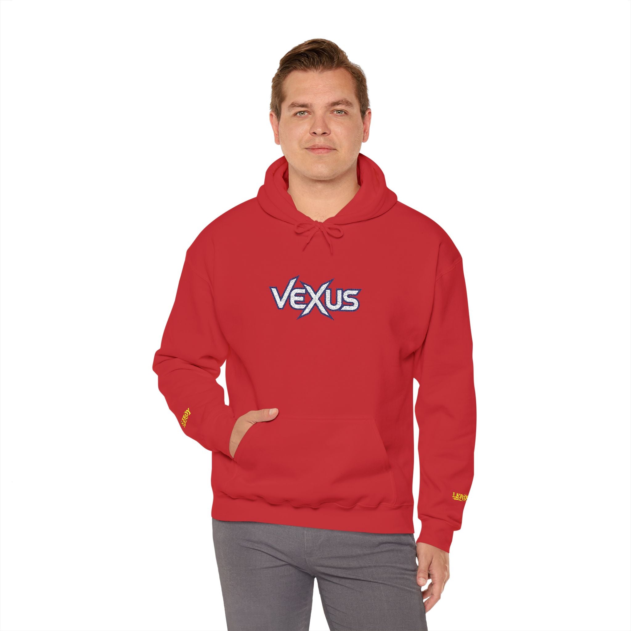 Vexus Logo Hoodie — White Streetwear Pullover with Distressed Graphic