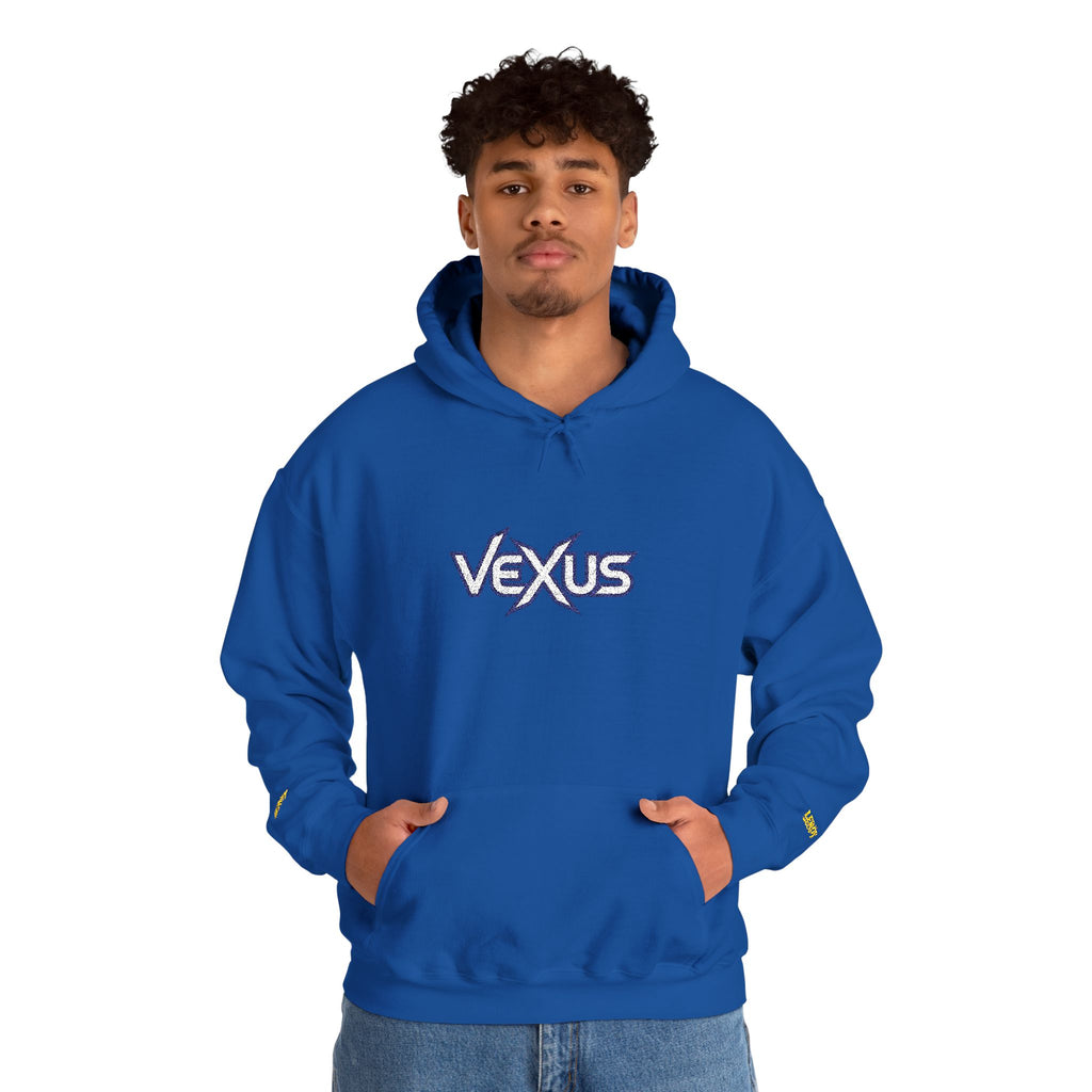 Vexus Logo Hoodie — White Streetwear Pullover with Distressed Graphic