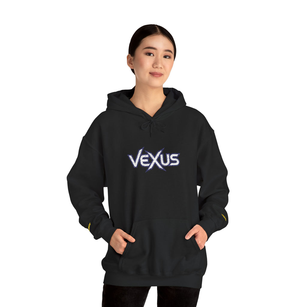 Vexus Logo Hoodie — White Streetwear Pullover with Distressed Graphic