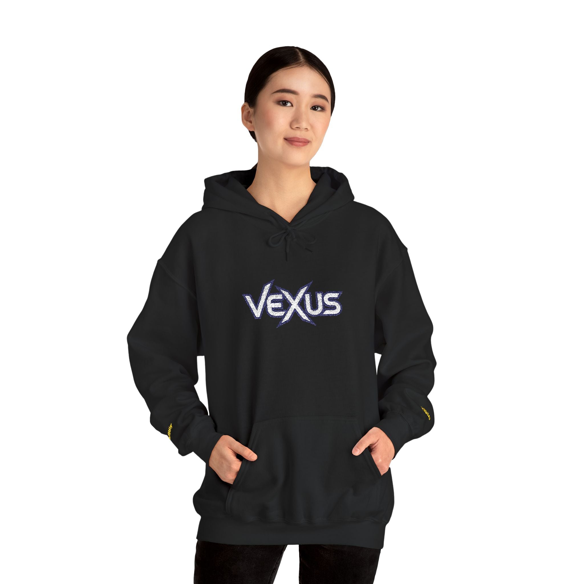 Vexus Logo Hoodie — White Streetwear Pullover with Distressed Graphic
