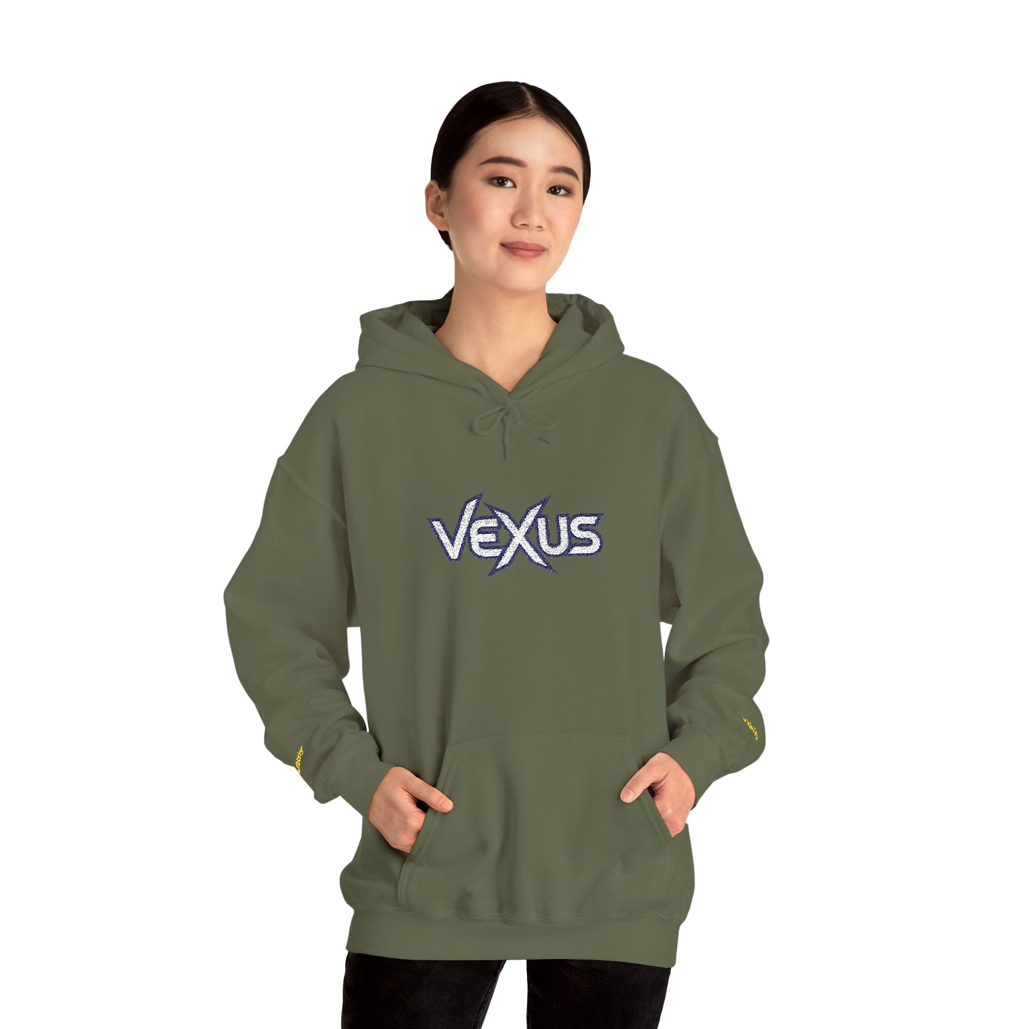 Vexus Logo Hoodie — White Streetwear Pullover with Distressed Graphic