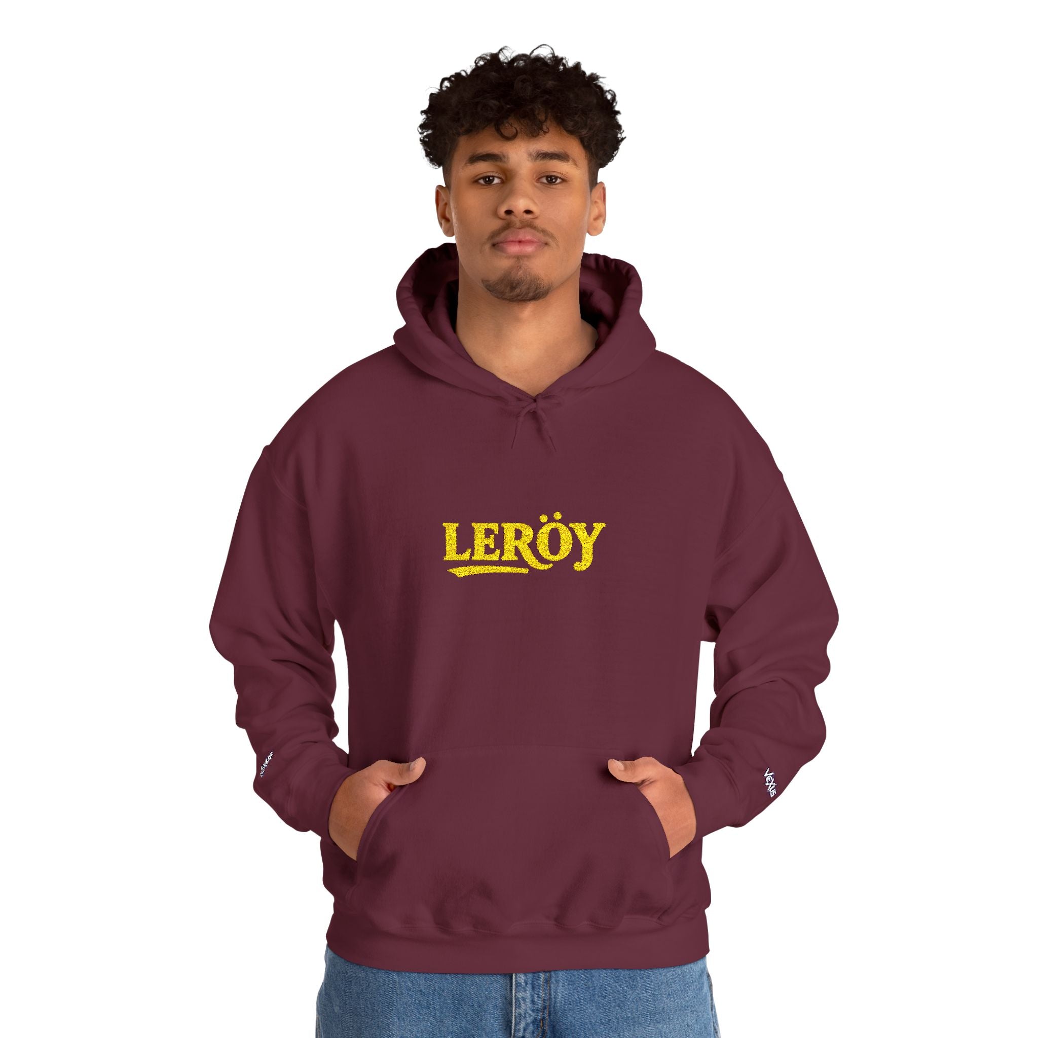 Leroy Floral Script Hoodie — White Cozy Name Graphic Sweatshirt