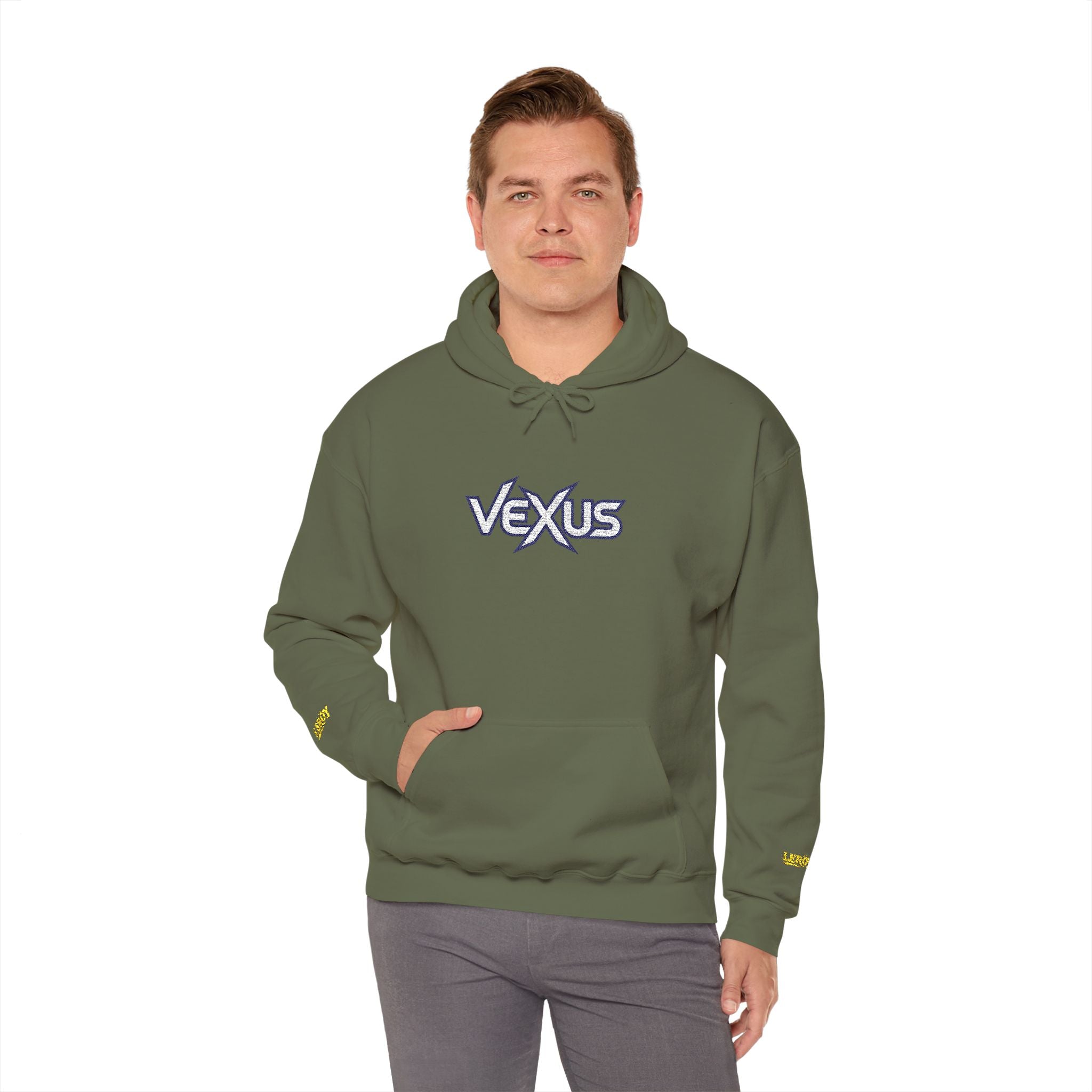 Vexus Logo Hoodie — White Streetwear Pullover with Distressed Graphic