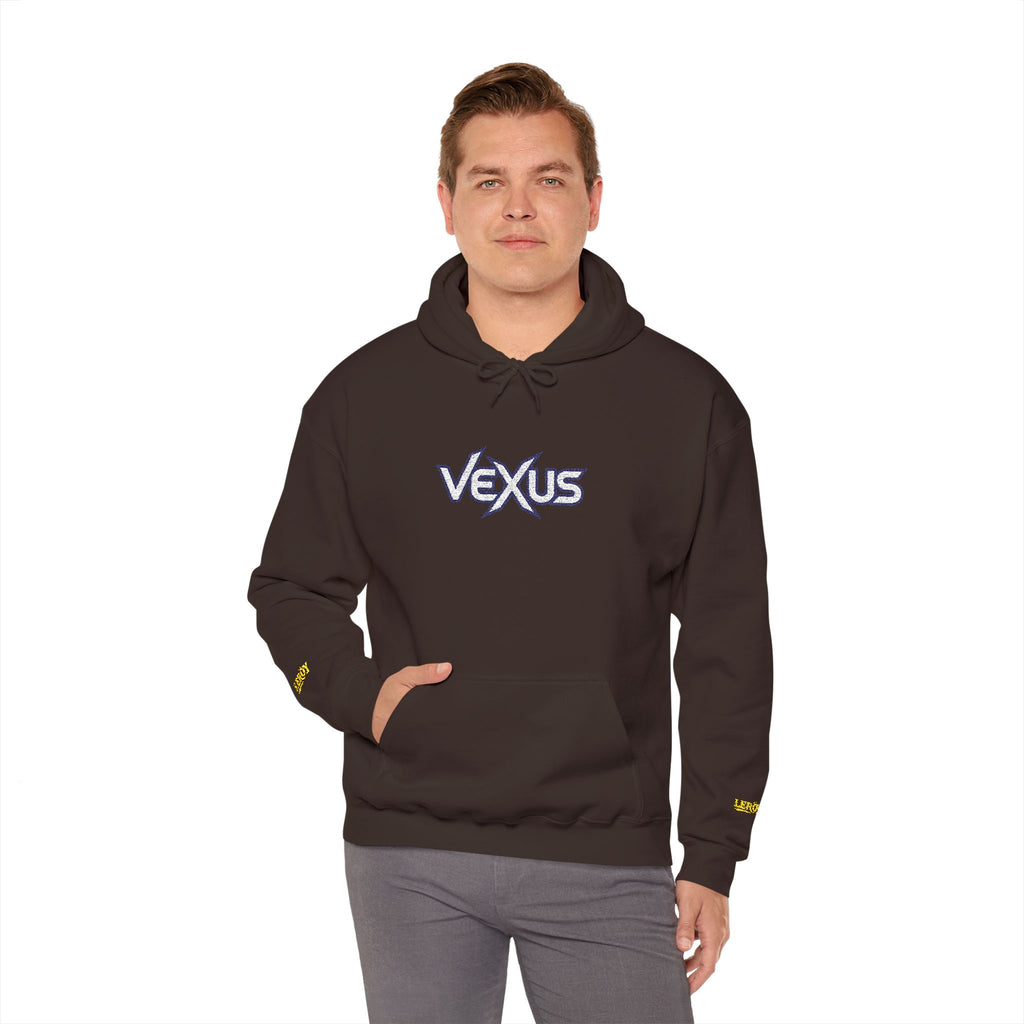Vexus Logo Hoodie — White Streetwear Pullover with Distressed Graphic