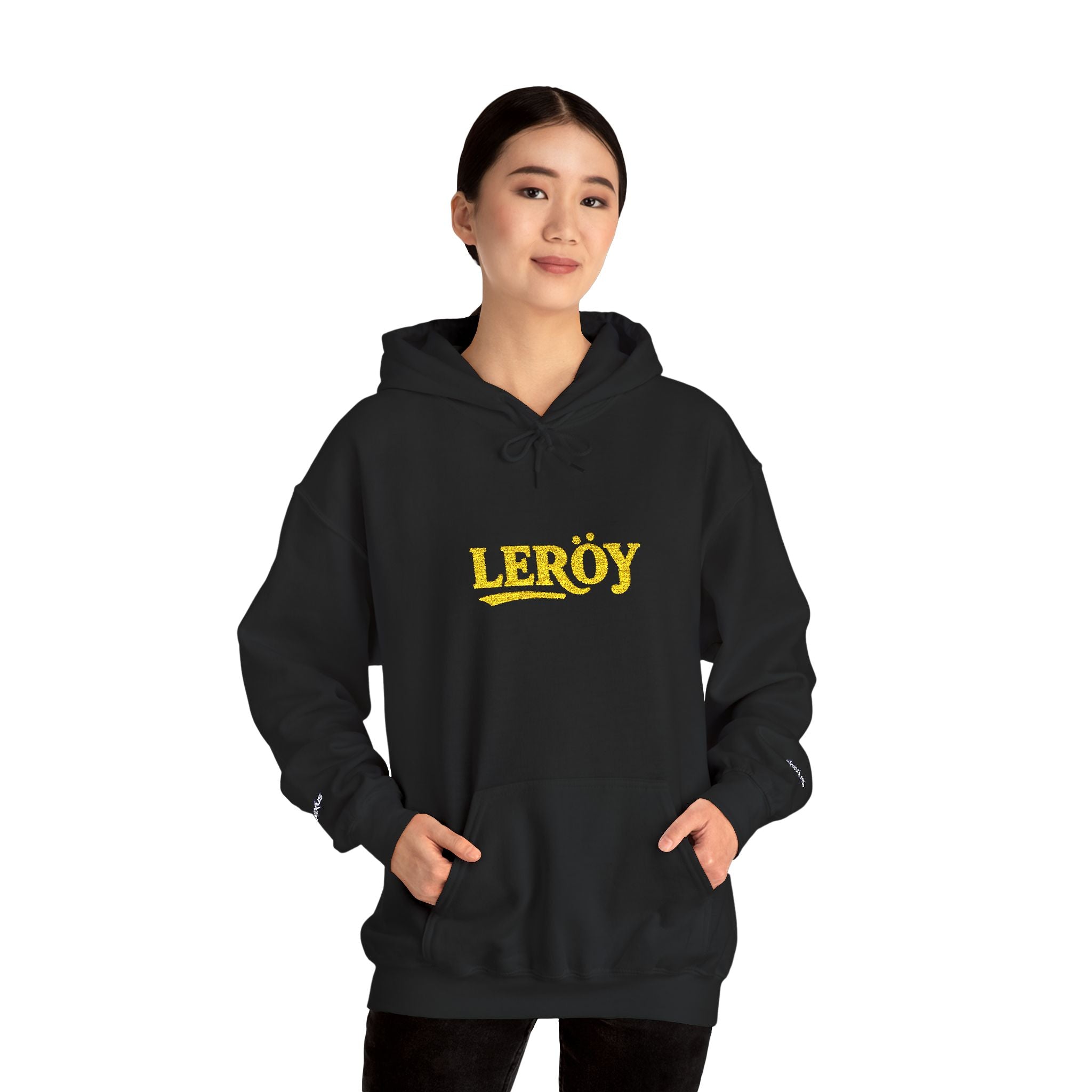 Leroy Floral Script Hoodie — White Cozy Name Graphic Sweatshirt