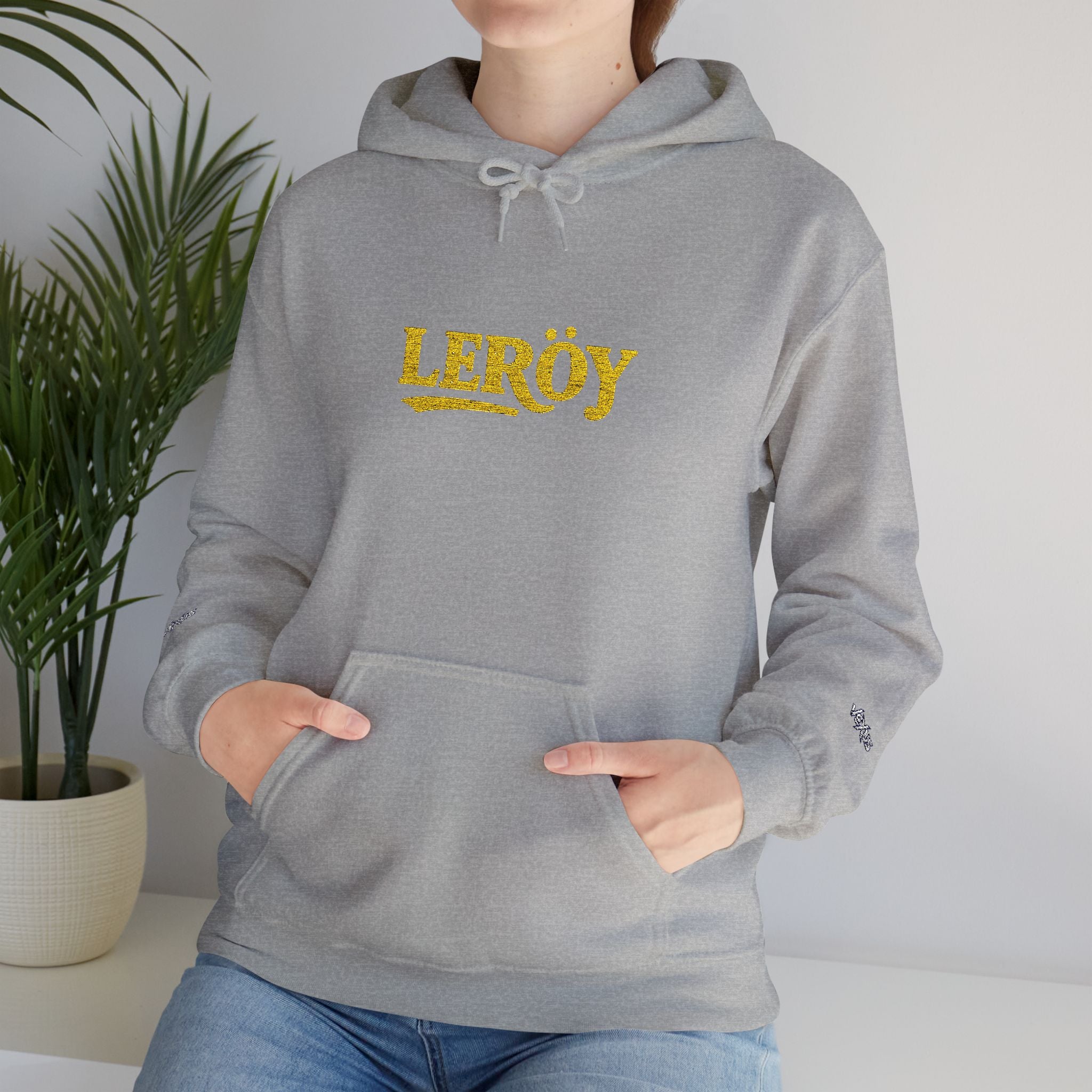 Leroy Floral Script Hoodie — White Cozy Name Graphic Sweatshirt