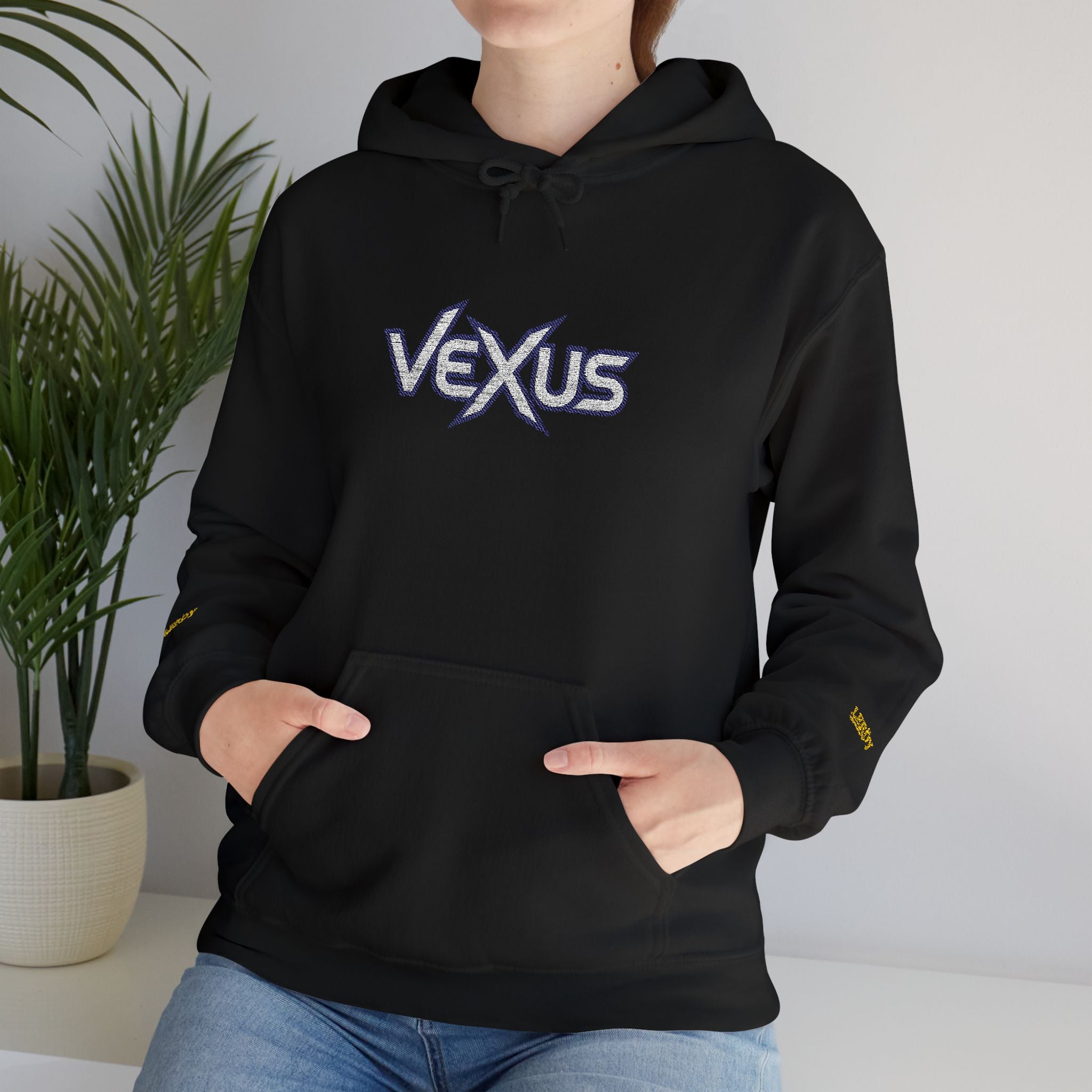 Vexus Logo Hoodie — White Streetwear Pullover with Distressed Graphic
