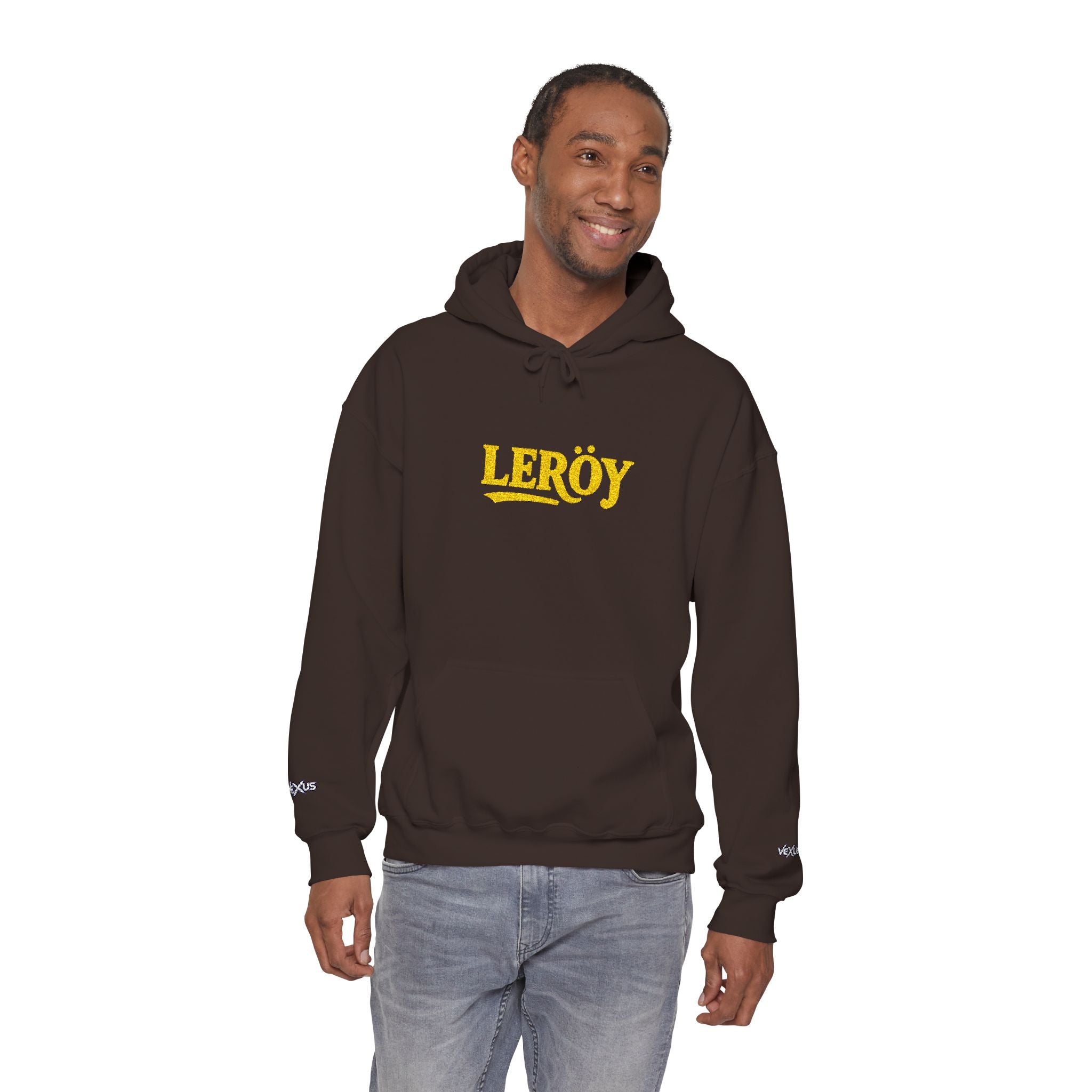 Leroy Floral Script Hoodie — White Cozy Name Graphic Sweatshirt