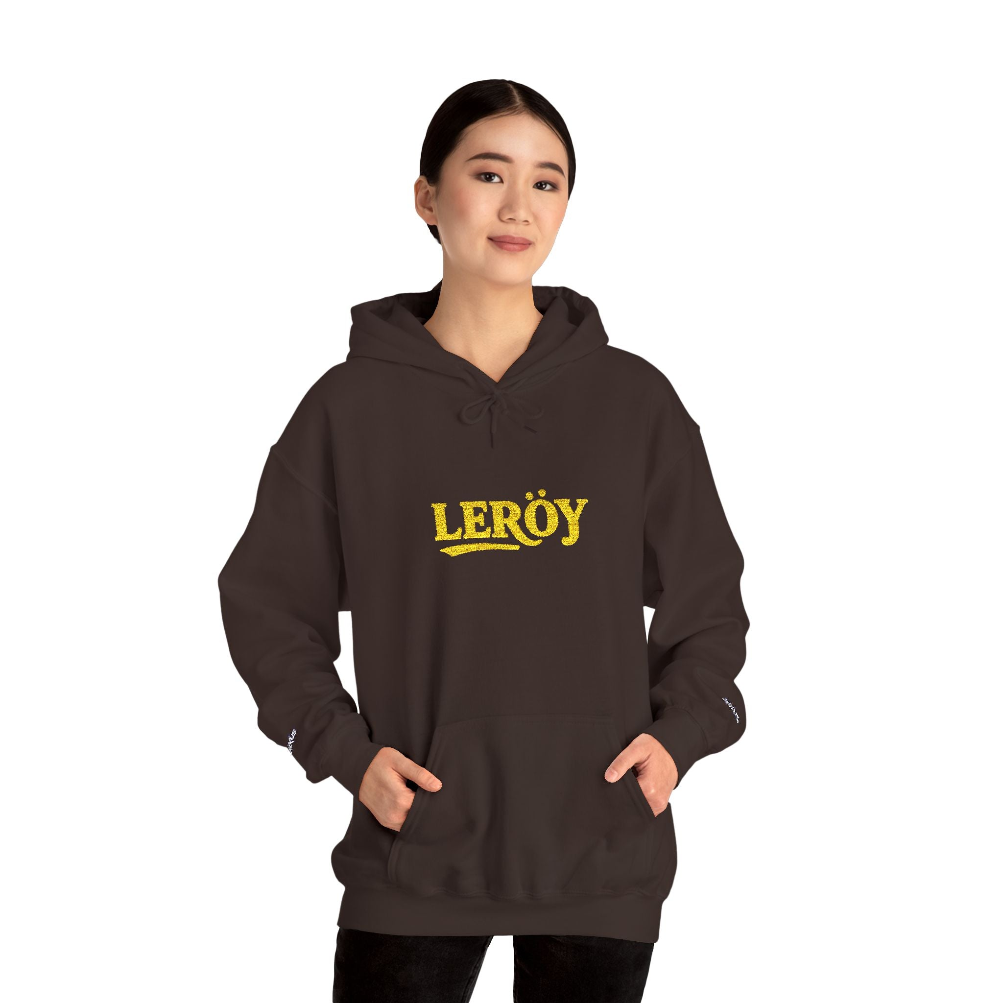 Leroy Floral Script Hoodie — White Cozy Name Graphic Sweatshirt