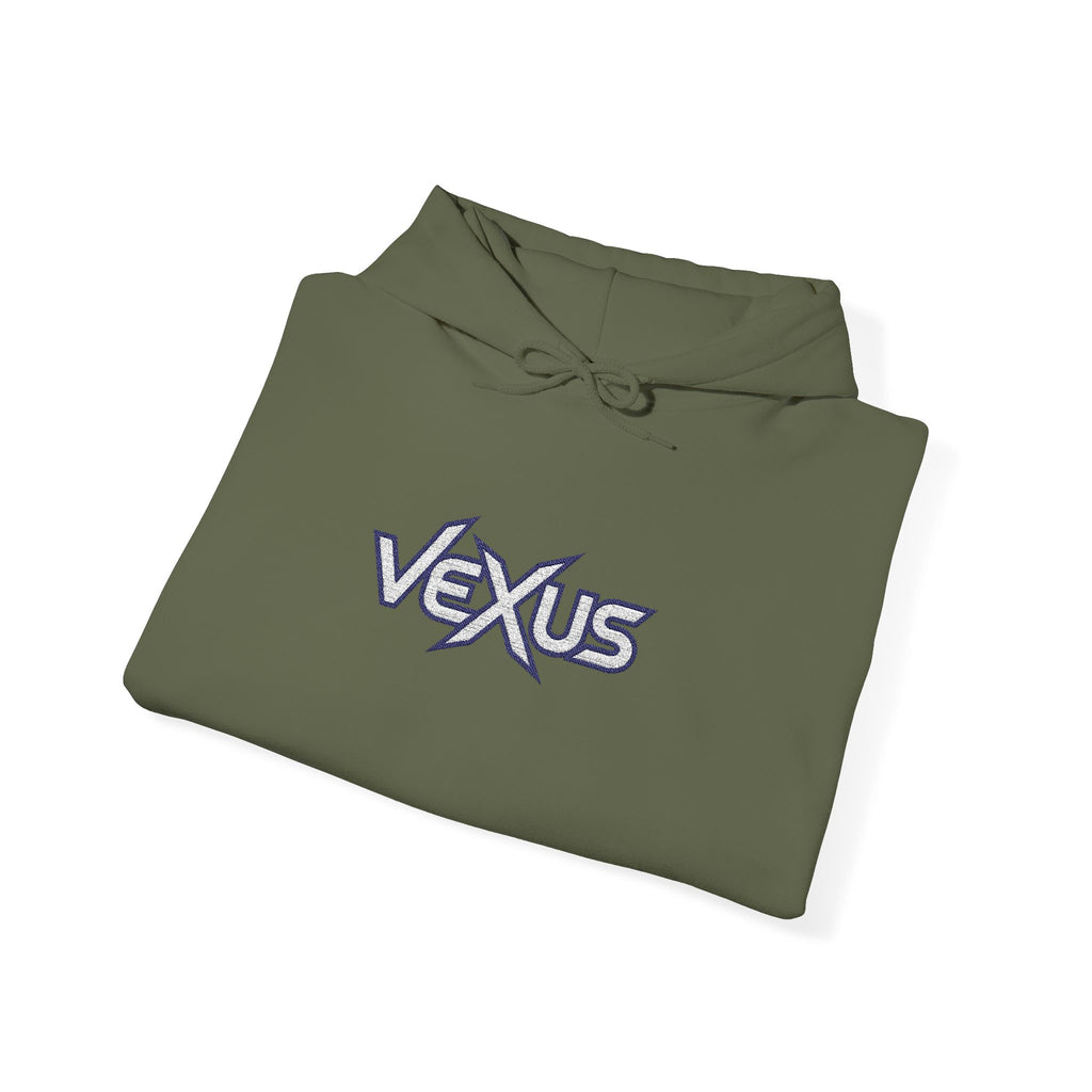 Vexus Logo Hoodie — White Streetwear Pullover with Distressed Graphic