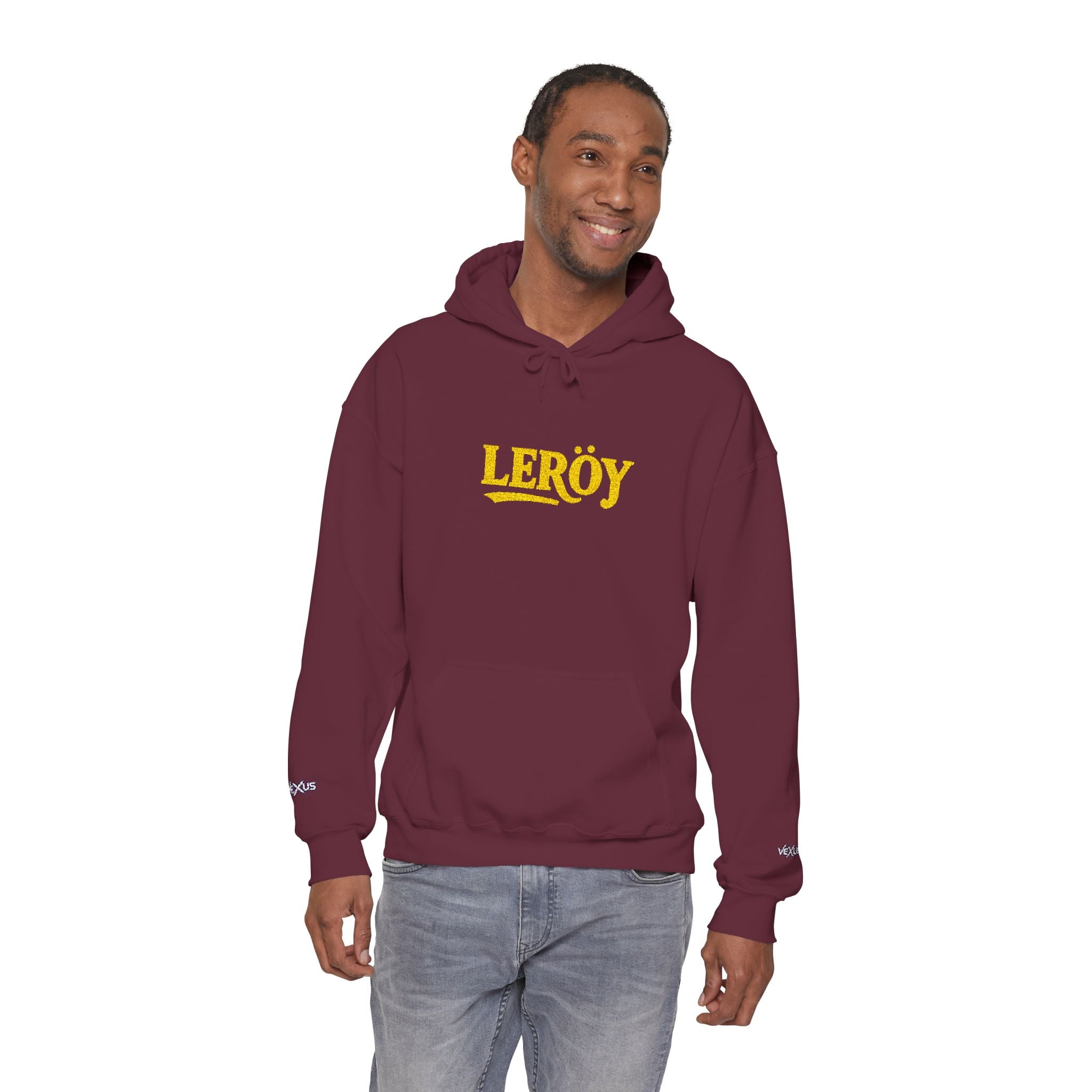 Leroy Floral Script Hoodie — White Cozy Name Graphic Sweatshirt
